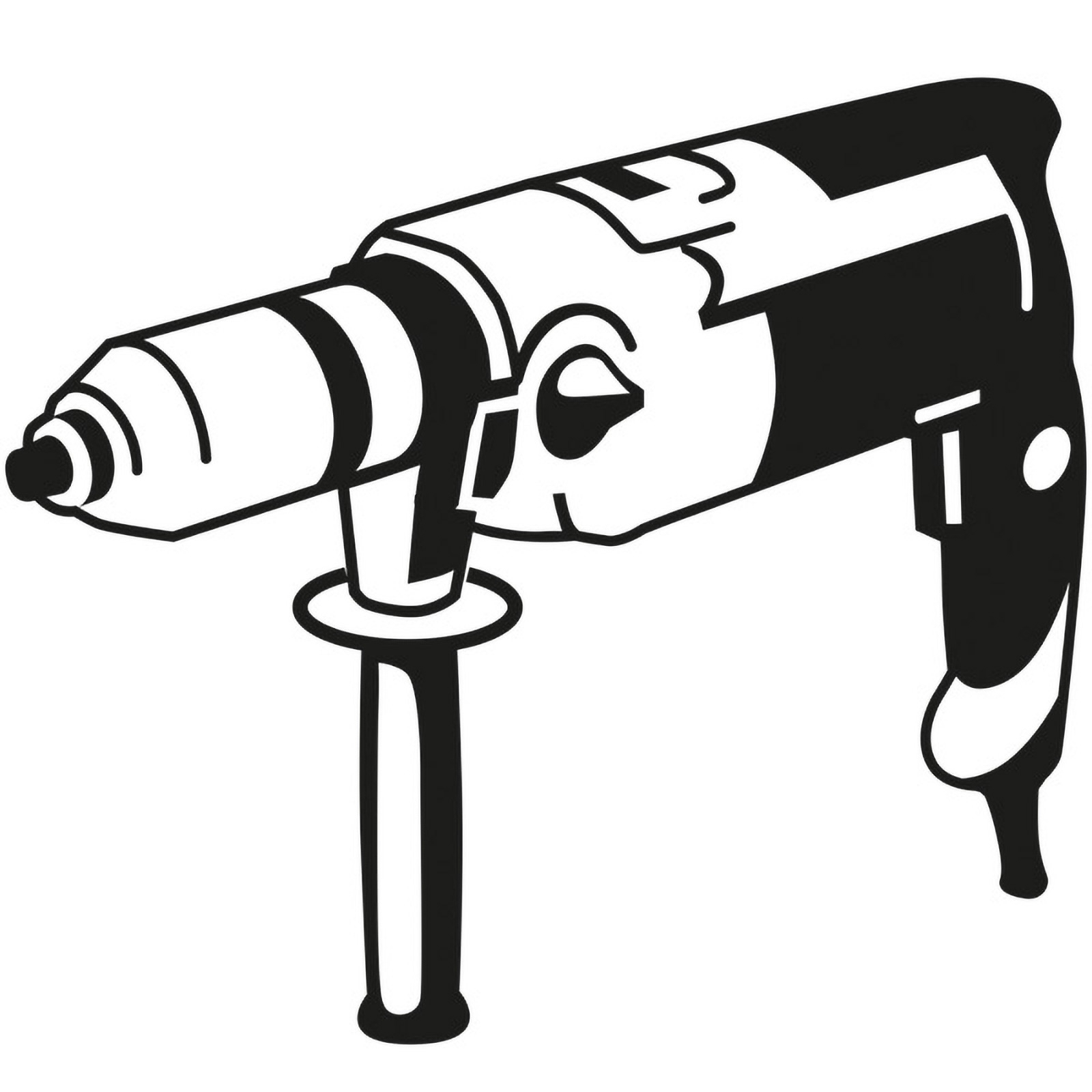 Eine Schwarz-Weiß-Illustration eines Bohrers. Es ist ein Werkzeug mit Griff und Bohrer.
