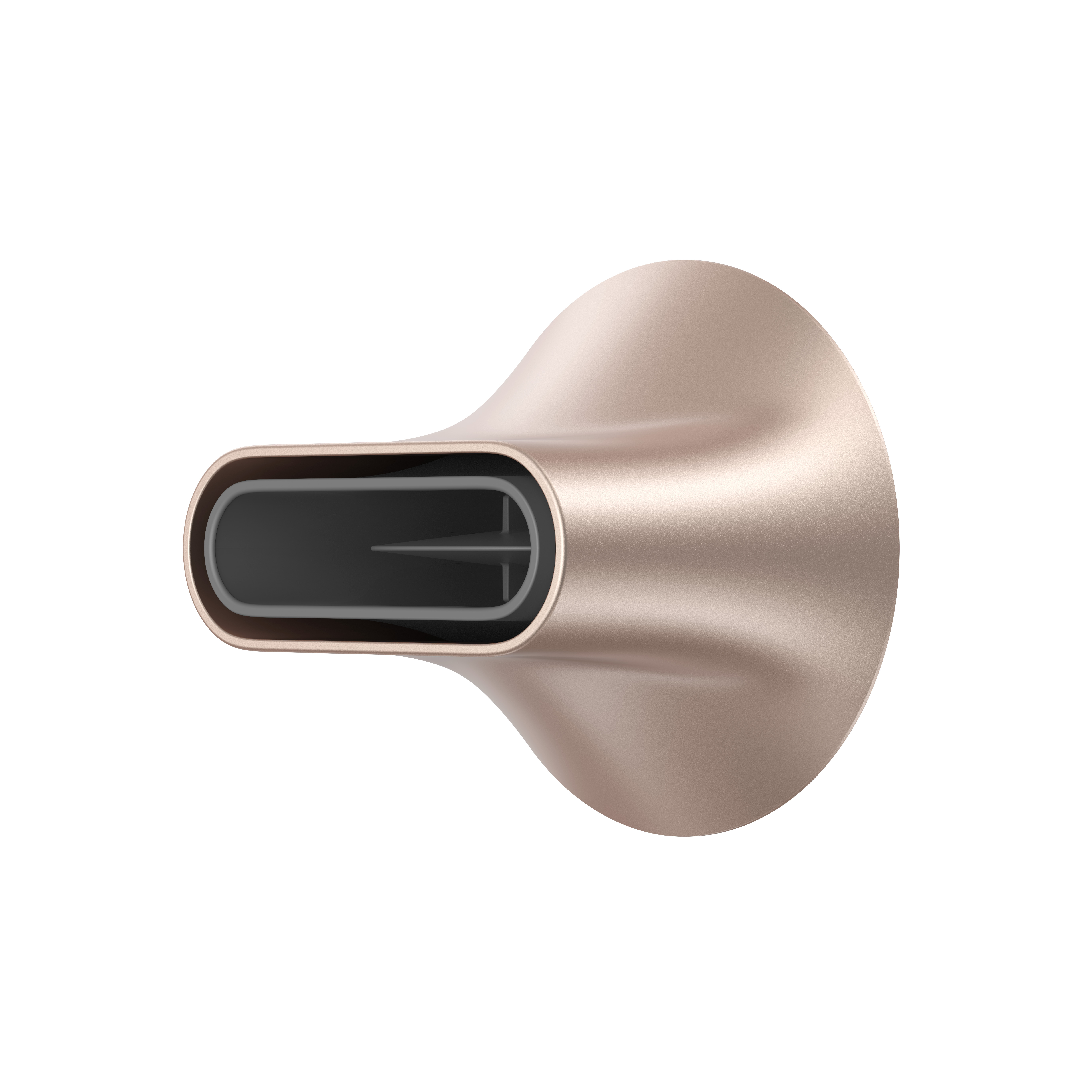 Dysza suszarki do włosów w kolorze różowego złota na białym tle.