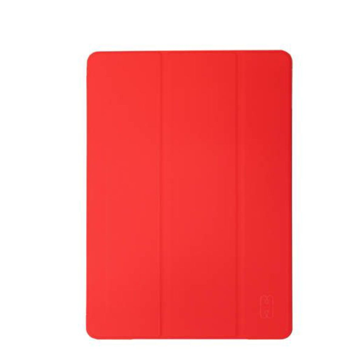 Una custodia rossa per tablet. La custodia è chiusa, mostrando una superficie liscia e rossa.