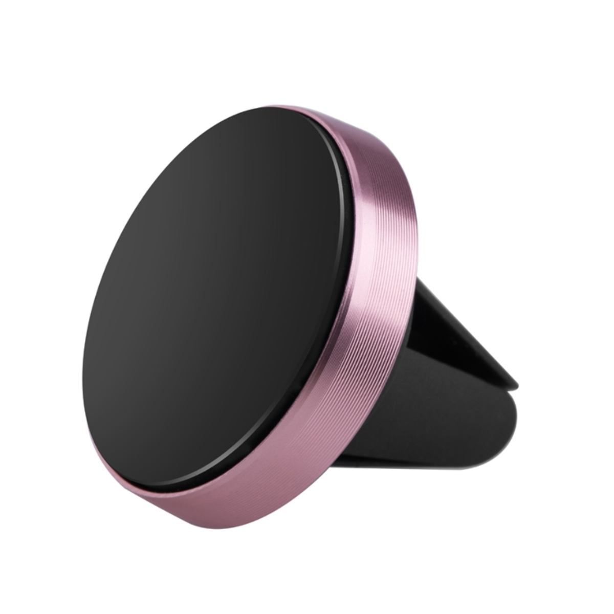 Supporto per telefono da auto. Nero e rosa, circolare. Per la ventilazione.