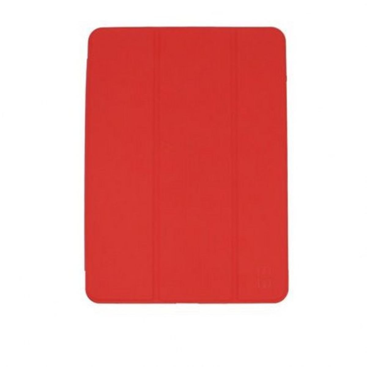 Custodia per tablet rossa, chiusa. Sfondo bianco.