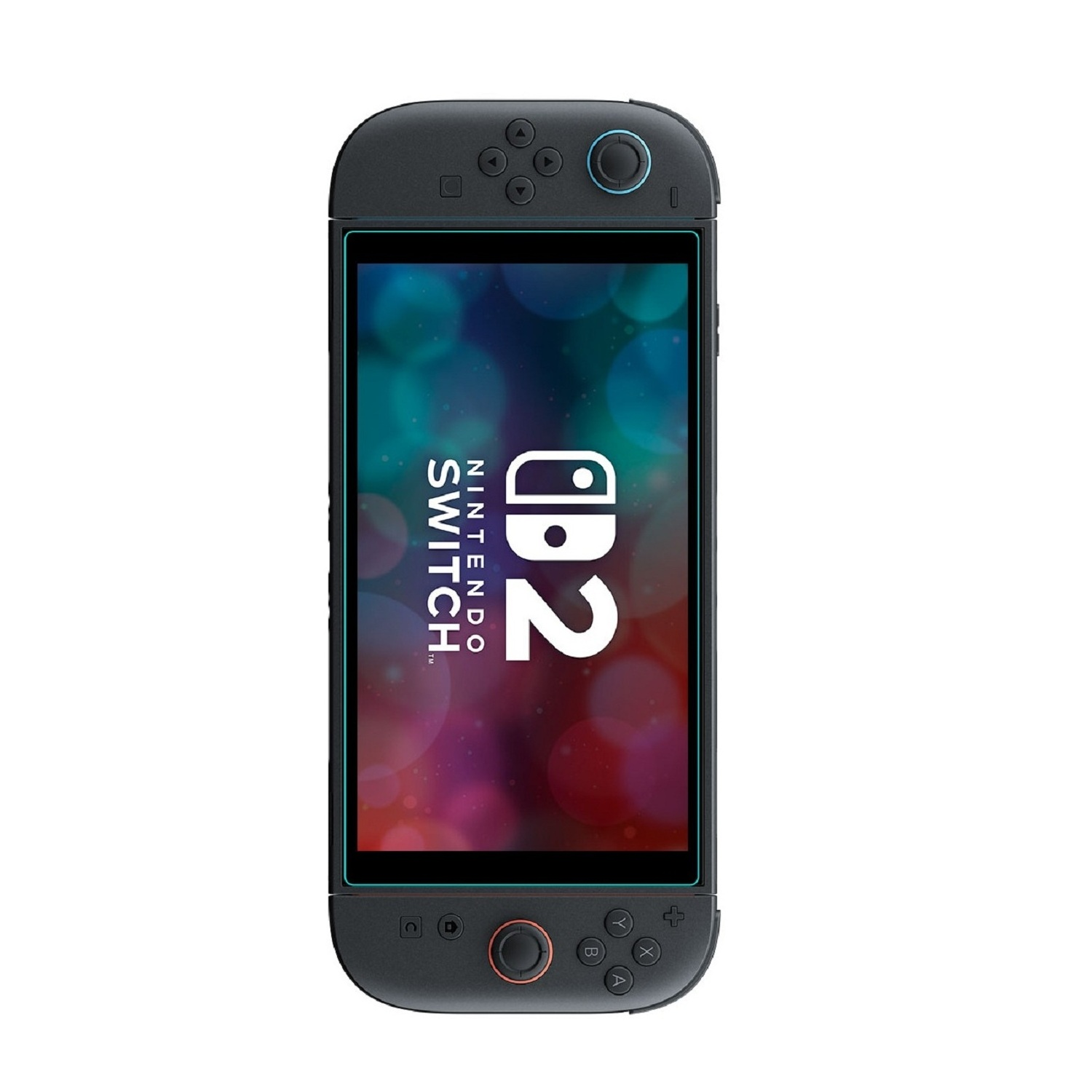 Eine Nintendo Switch 2 Konsole mit angebrachter Displayschutzfolie.