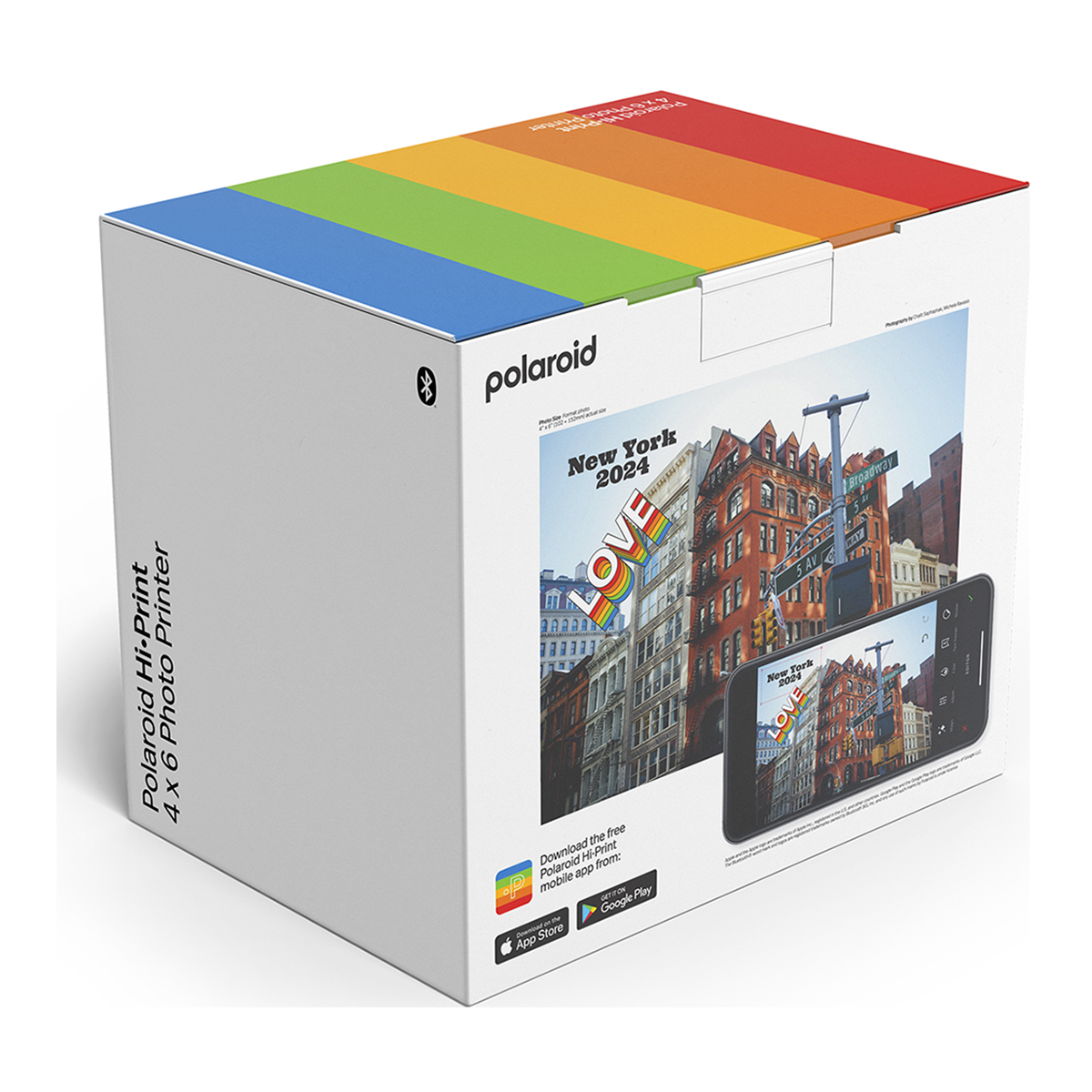 Pudełko Polaroid ze słowami Nowy Jork 2024 i telefonem pokazującym obraz.