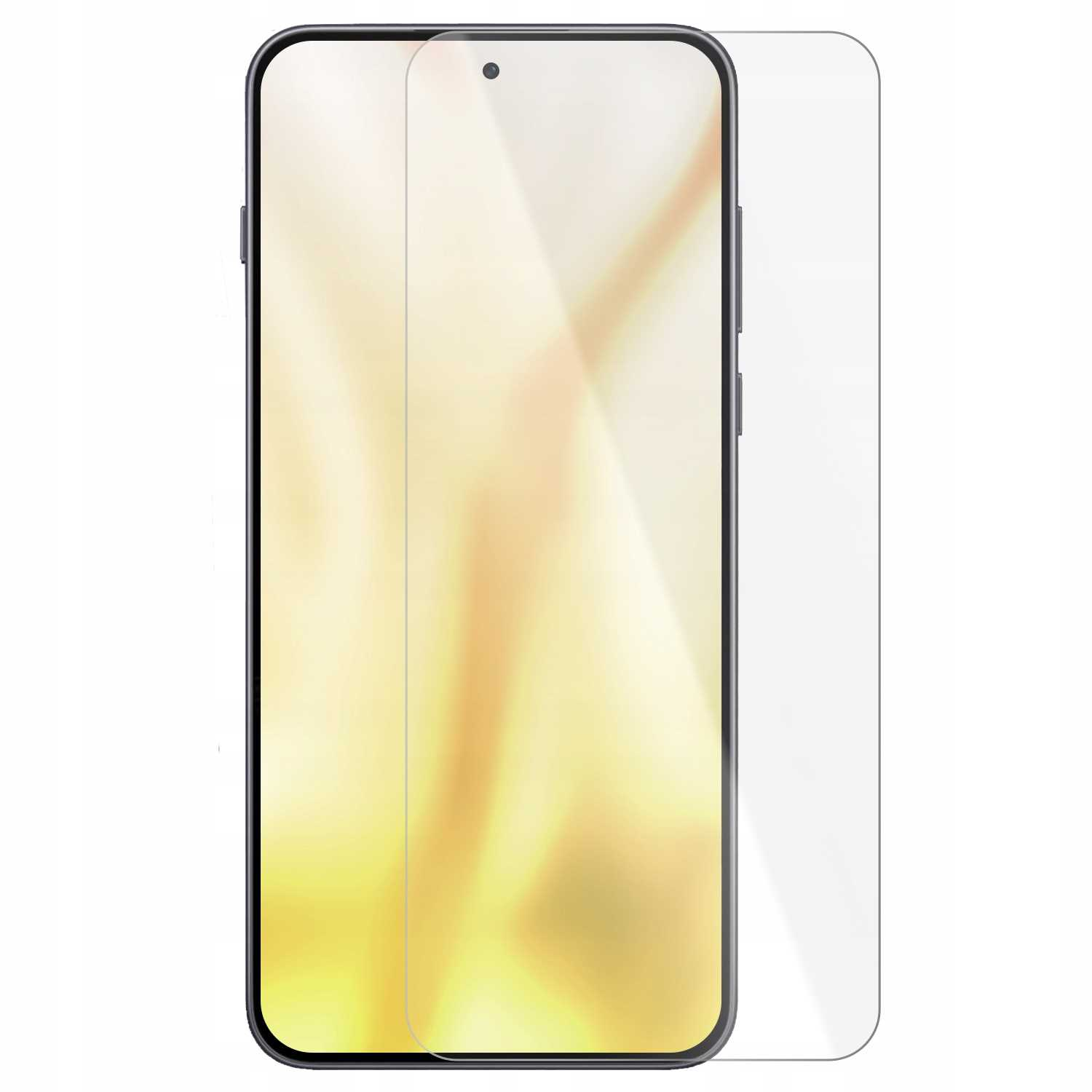 Smartfon z nałożoną folią ochronną, ukazujący gładką, czystą powierzchnię z lekkim odbiciem światła.