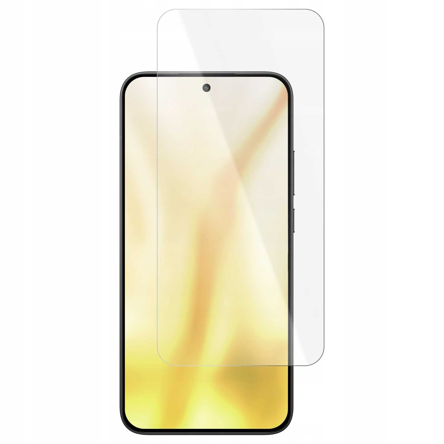 Smartfon z ochraniaczem ekranu. Ochraniacz jest przezroczysty i zakrywa ekran.