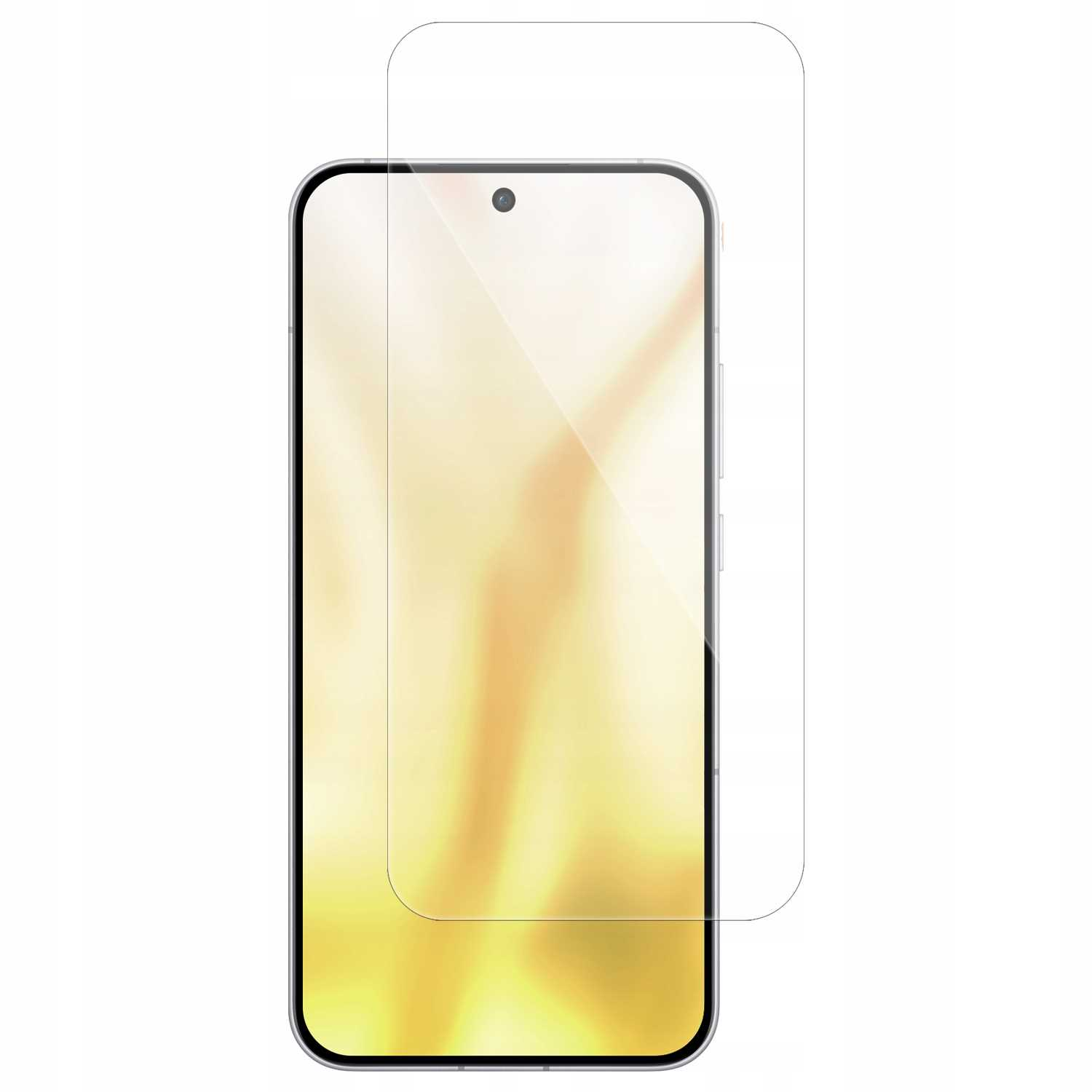 Smartfon z naklejoną folią ochronną na ekran. Ochraniacz jest przezroczysty.