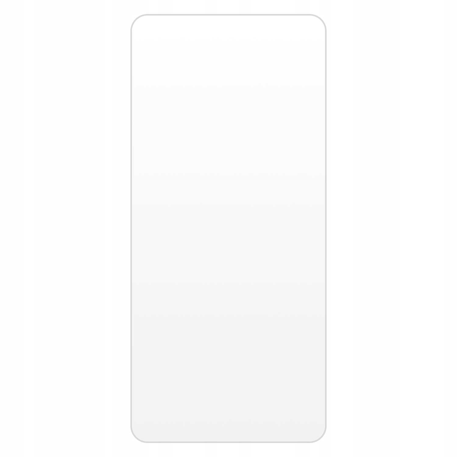 Przezroczysta, prostokątna osłona ekranu do telefonu, na białym tle, widok z przodu.