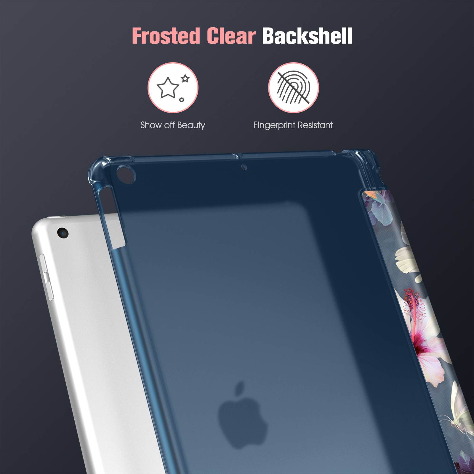 Eine transparente Handyhülle auf einem gelben Telefon. Die Hülle hat einen kreisförmigen Magnetring und zwei Kameralinsen.