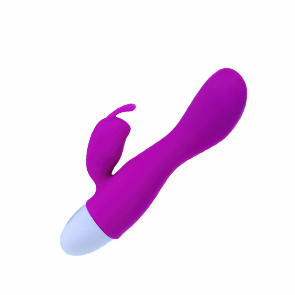 Ein lila Vibrator mit geschwungener Form und einem kleinen, hervorstehenden Teil an der Seite.