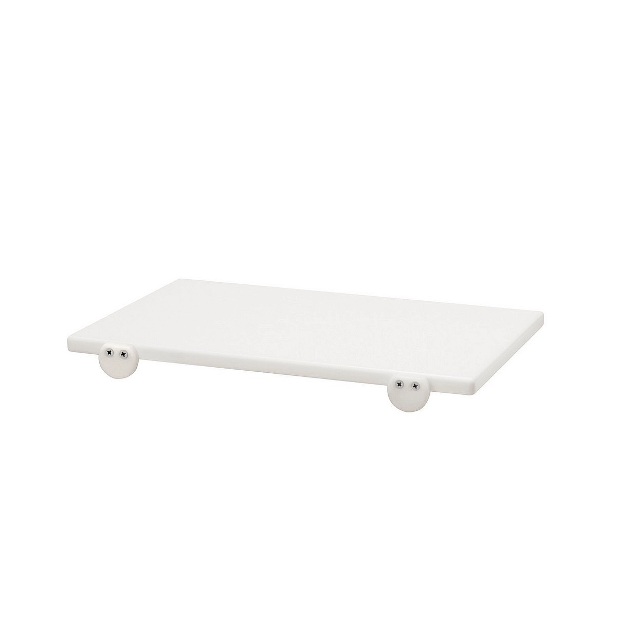 Una piattaforma bianca con supporti arrotondati su sfondo bianco.