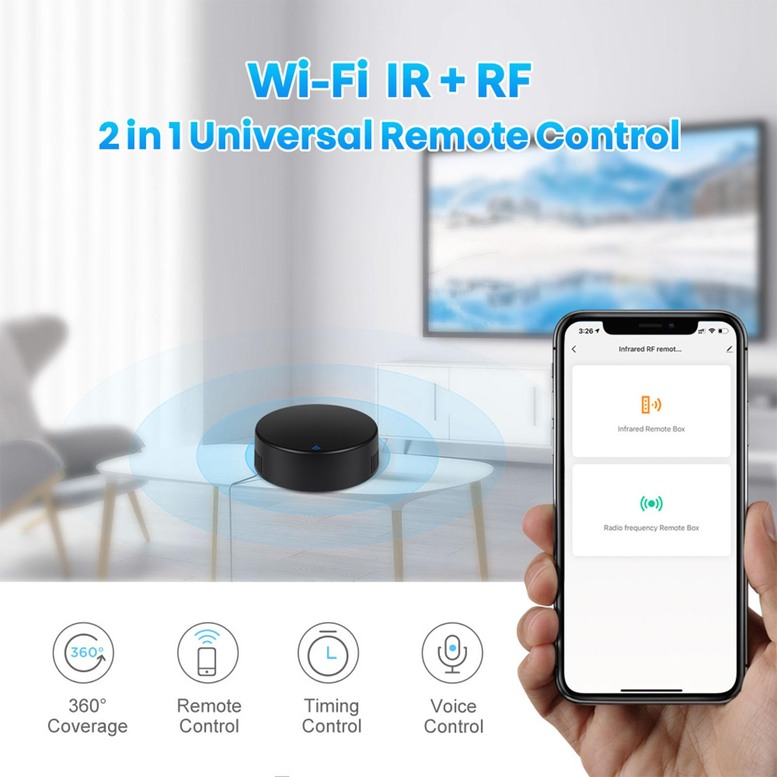 Ein schwarzes Smart-Home-Gerät mit einem Telefon, das eine App zeigt. Das Fernbedienungsgerät.