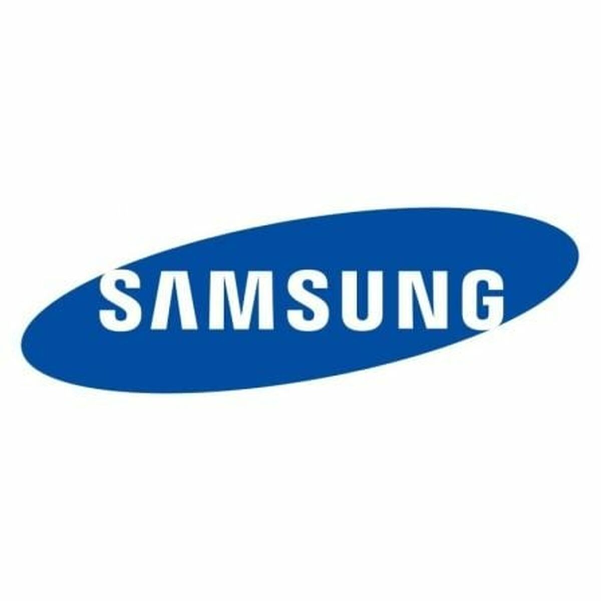Das Samsung-Logo. Es zeigt das Wort "SAMSUNG" in Weiß, in einem blauen Oval, vor weißem Hintergrund.