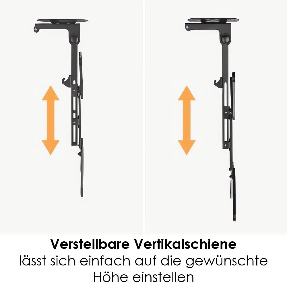 Zwei schwarze vertikale Schienen mit einstellbaren Höhenanzeigen. Der Text unten besagt 'Einstellbare Vertikalschiene'.