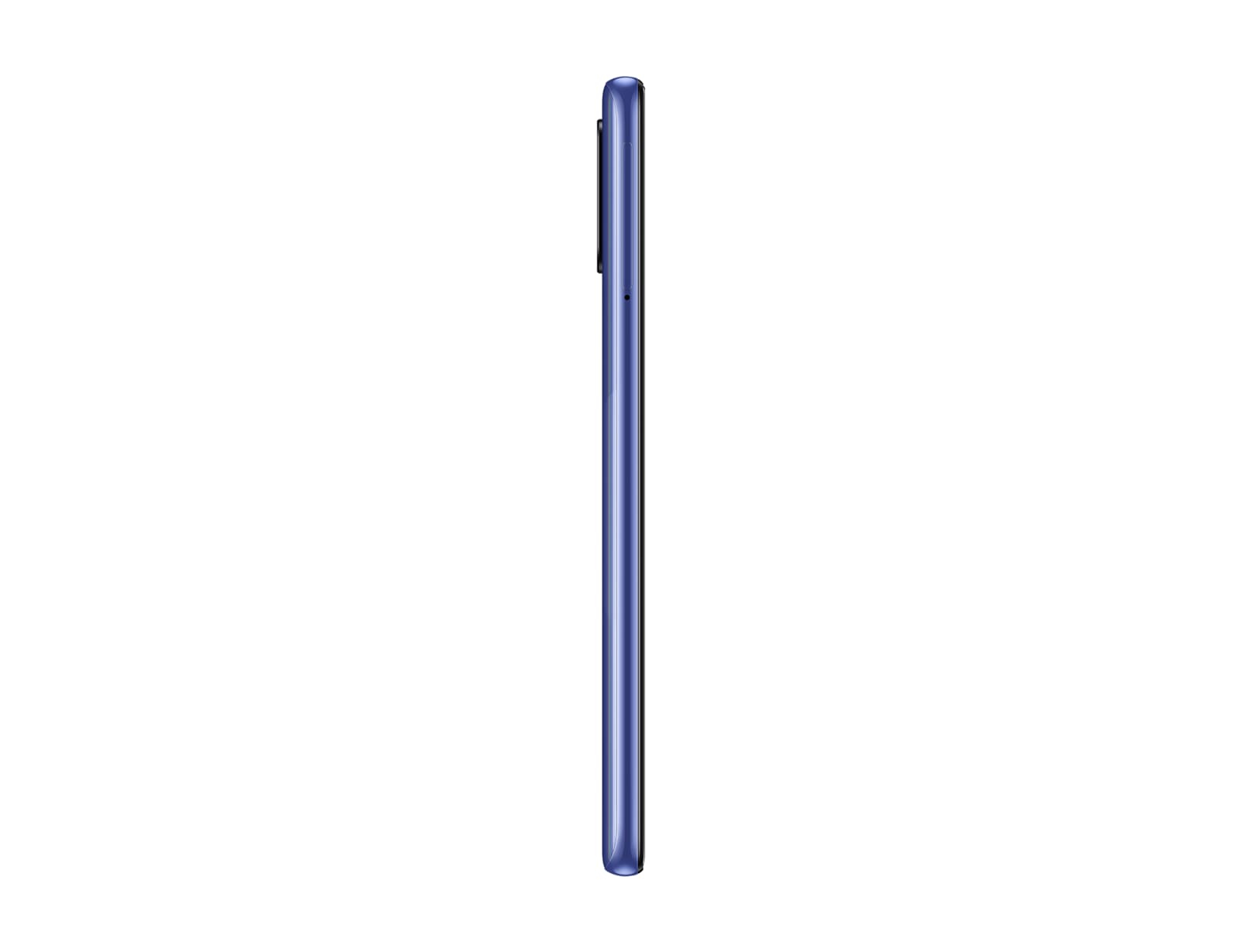 Seitenansicht eines blauen Smartphones, das das Seitenprofil zeigt.