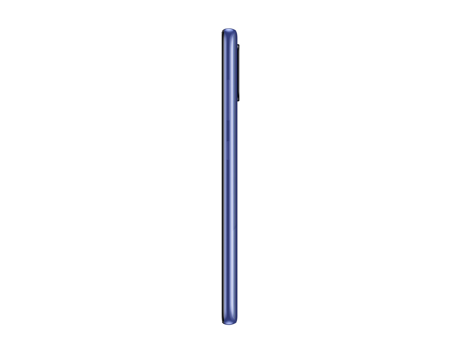 Seitenansicht eines blauen Smartphones, das das Seitenprofil zeigt.