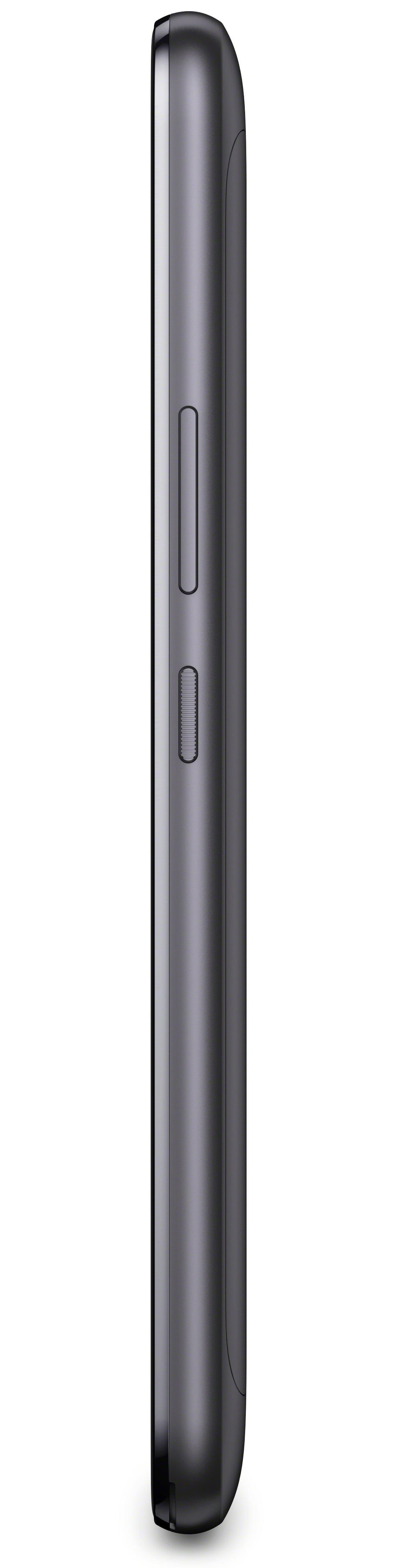 Graue Smartphone-Seitenansicht mit Knöpfen. Weißer Hintergrund.