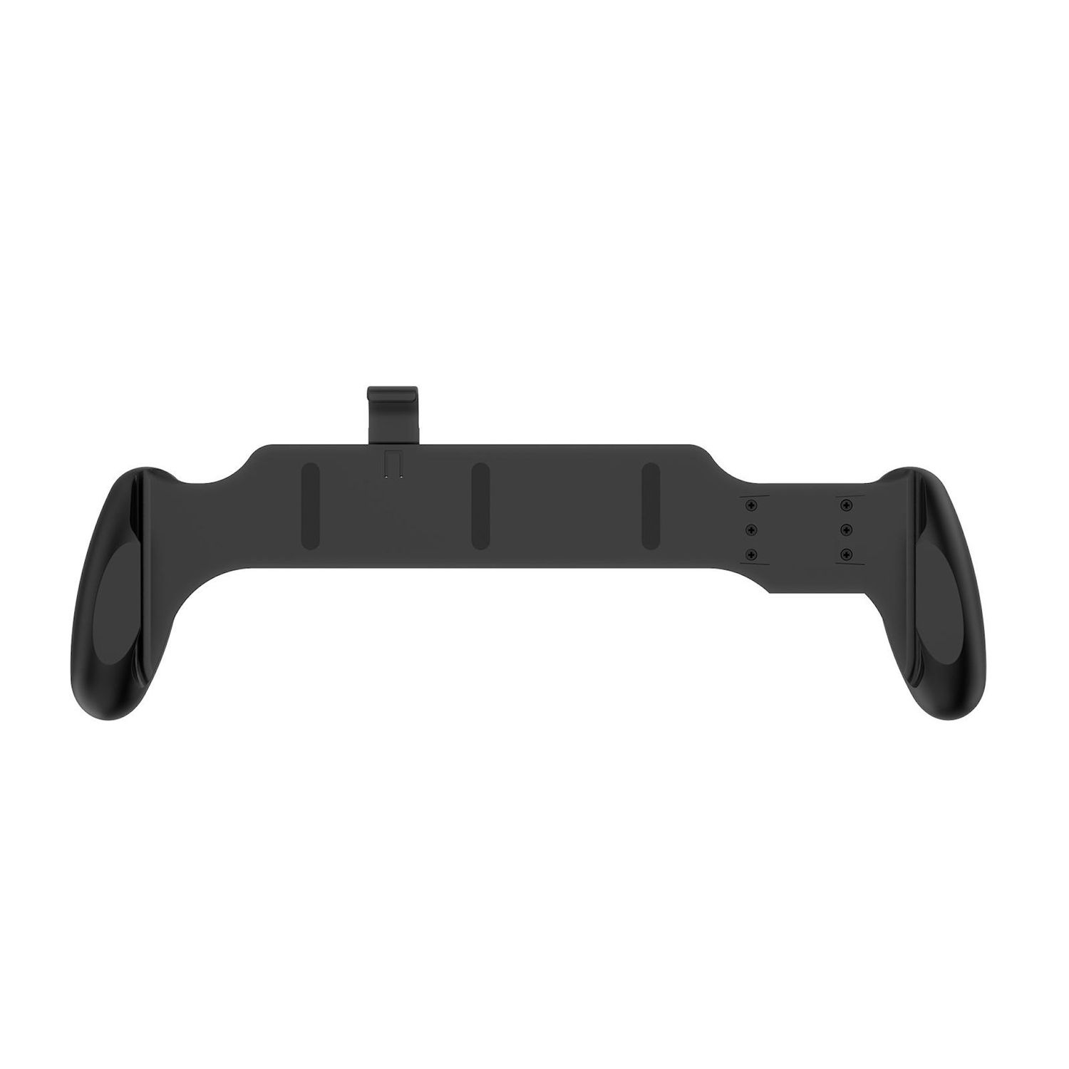 Se muestra un agarre de controlador de juego negro desde la parte posterior.
