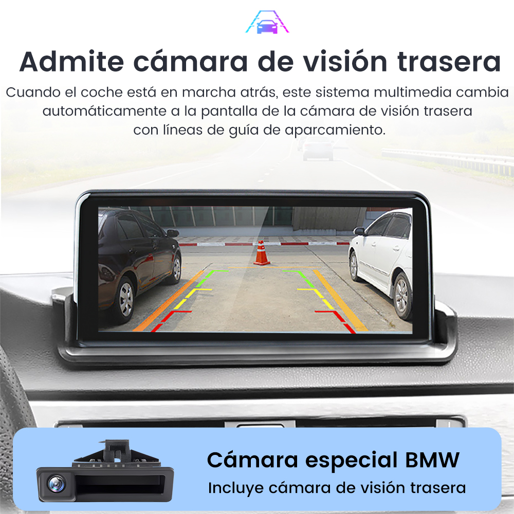 Panel de coche con pantallas que muestran las interfaces Apple CarPlay, Android Auto y Mirrorlink.