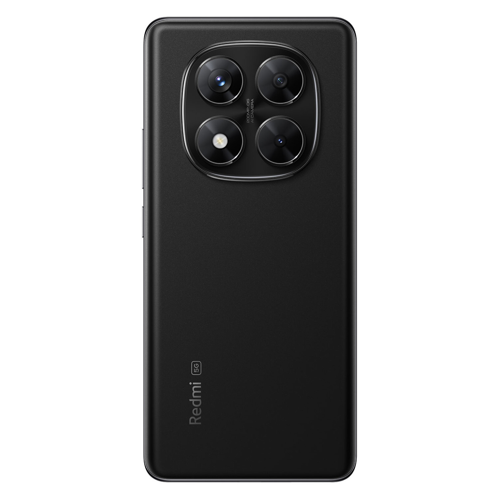 Retro telefono nero, quattro fotocamere e logo Redmi.