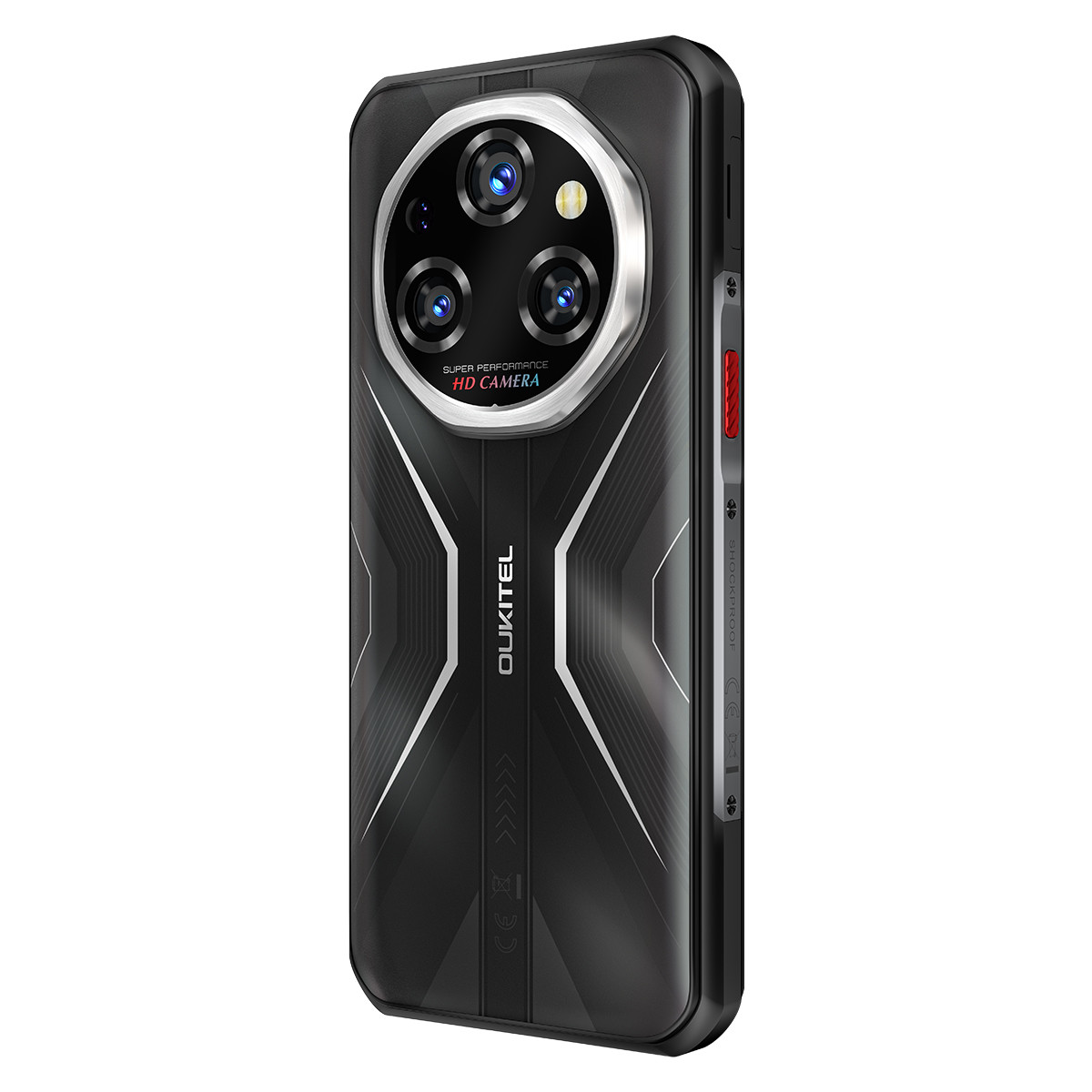 Tył czarnego telefonu z aparatem. Nazwa marki 'Blackview' jest nadrukowana na telefonie.