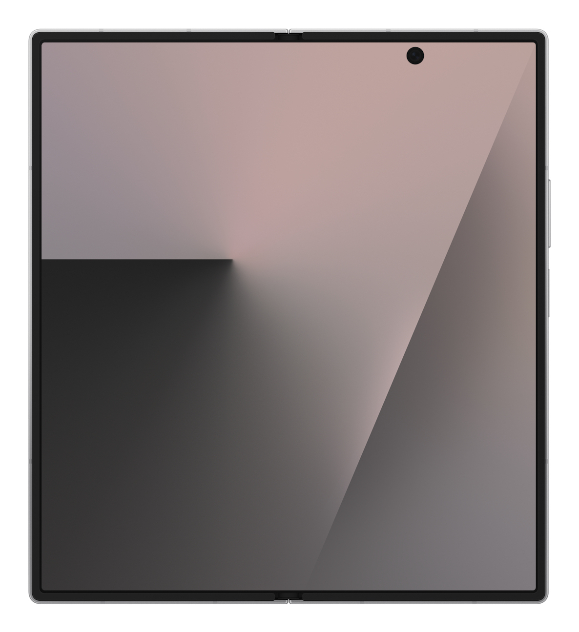 Składany telefon, czarny. Ekran pokazuje gradient od ciemnoszarego do jasnopomarańczowego.