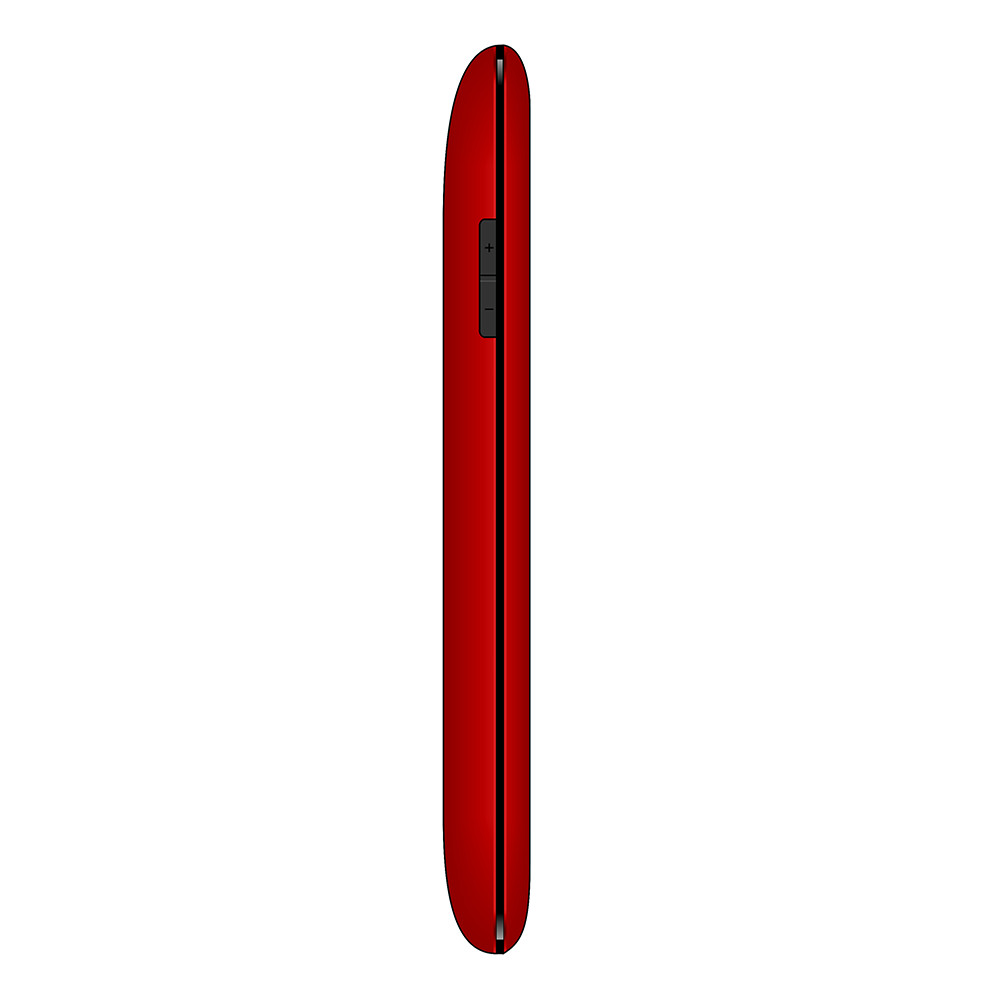 Vista laterale di uno smartphone rosso.