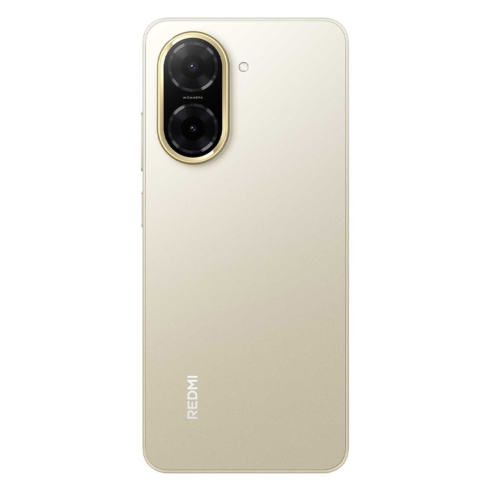 Retro del telefono dorato con due fotocamere e logo REDMI.