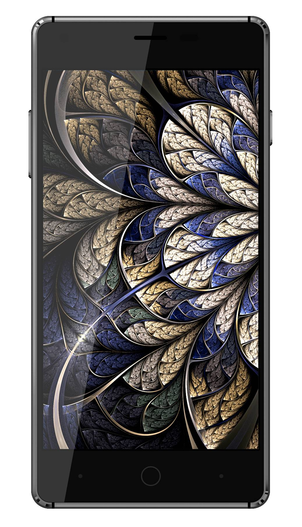 Uno smartphone con un design floreale sullo schermo. Il telefono ha un design semplice ed elegante e una cornice nera.