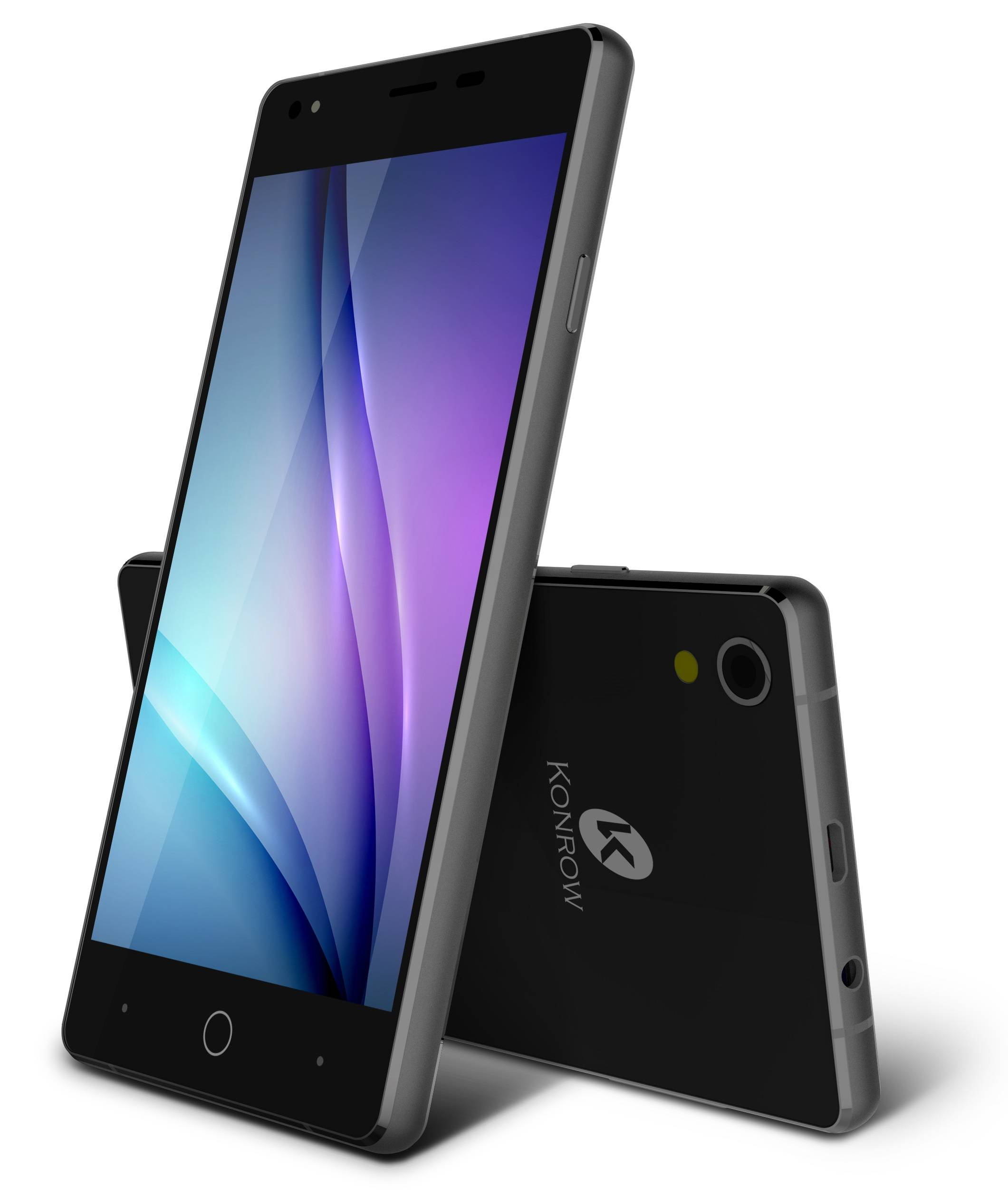 Due smartphone, uno appoggiato all'altro. Gli schermi hanno una sfumatura viola-blu.
