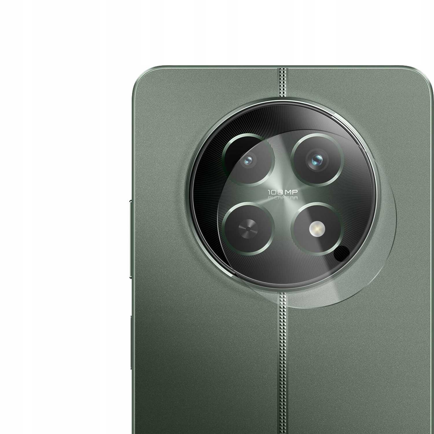 Turkusowy tył telefonu z dużym, okrągłym modułem aparatu i napisem '108 MP CAMERA'.
