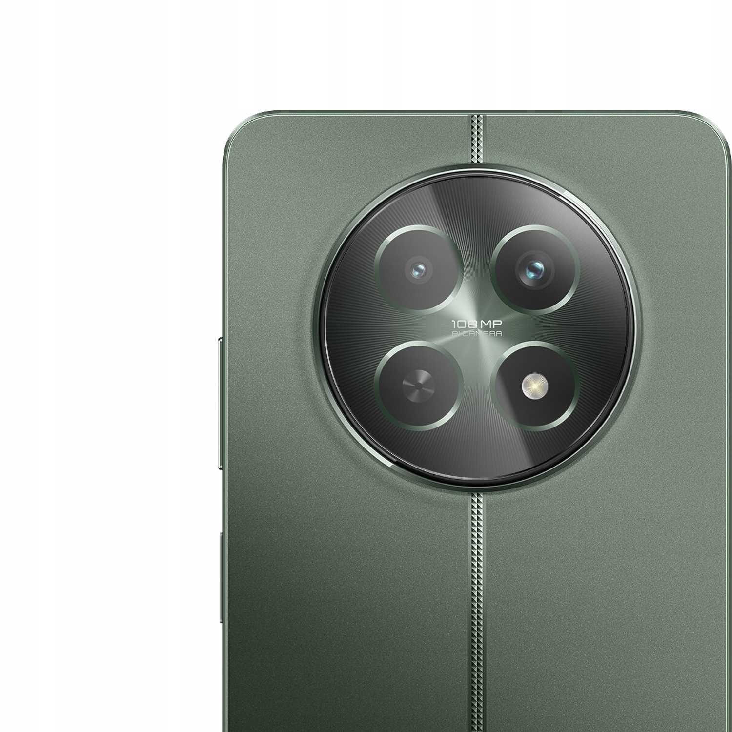 Zielony telefon z osłoną obiektywu. Obiektyw ma aparat 108MP.