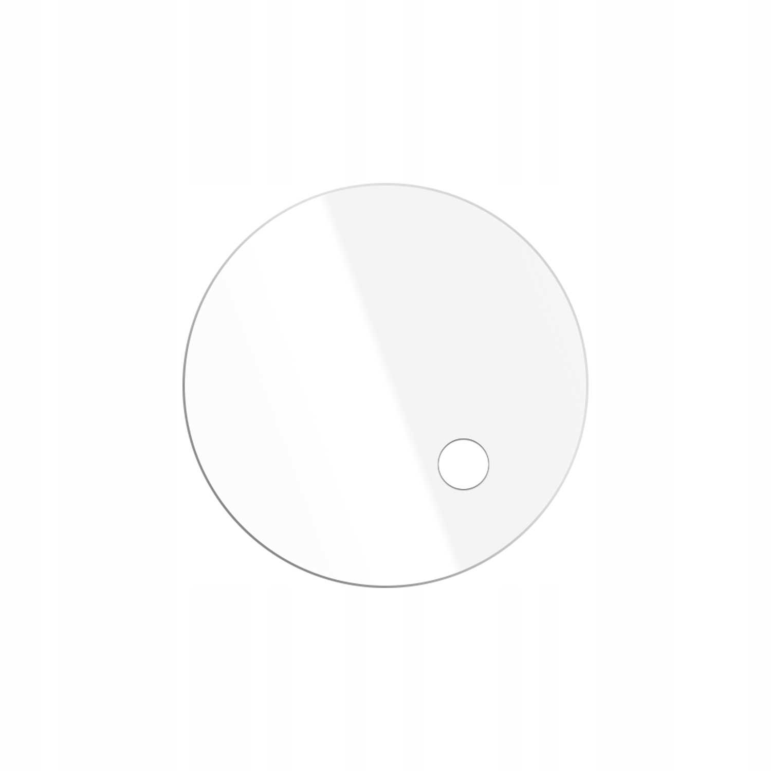 Przezroczysta okrągła osłona obiektywu z małym otworem pośrodku.