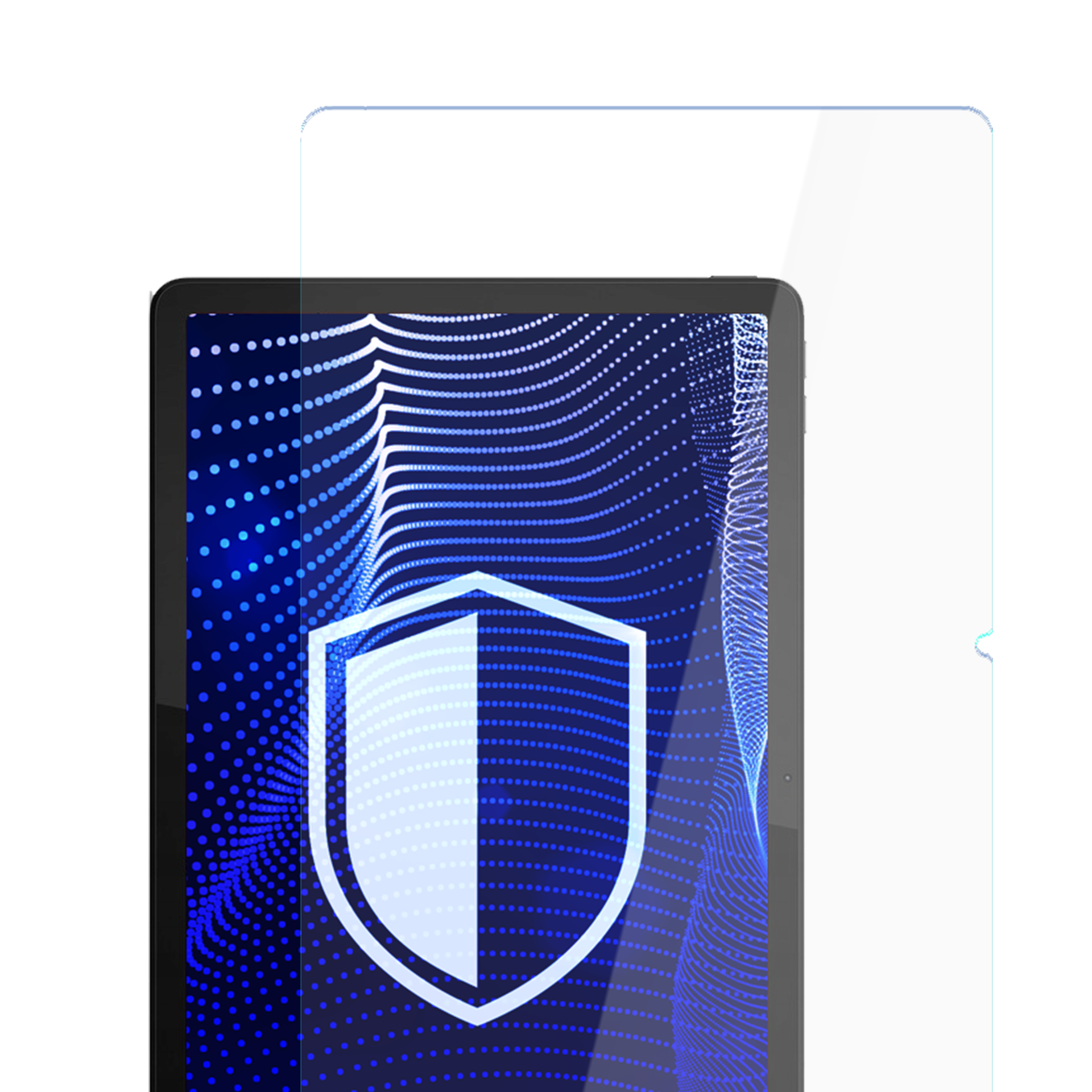 Ochraniacz ekranu jest umieszczony na tablecie. Na ekranie tabletu widoczny jest wzór tarczy. Niebieskie tło.