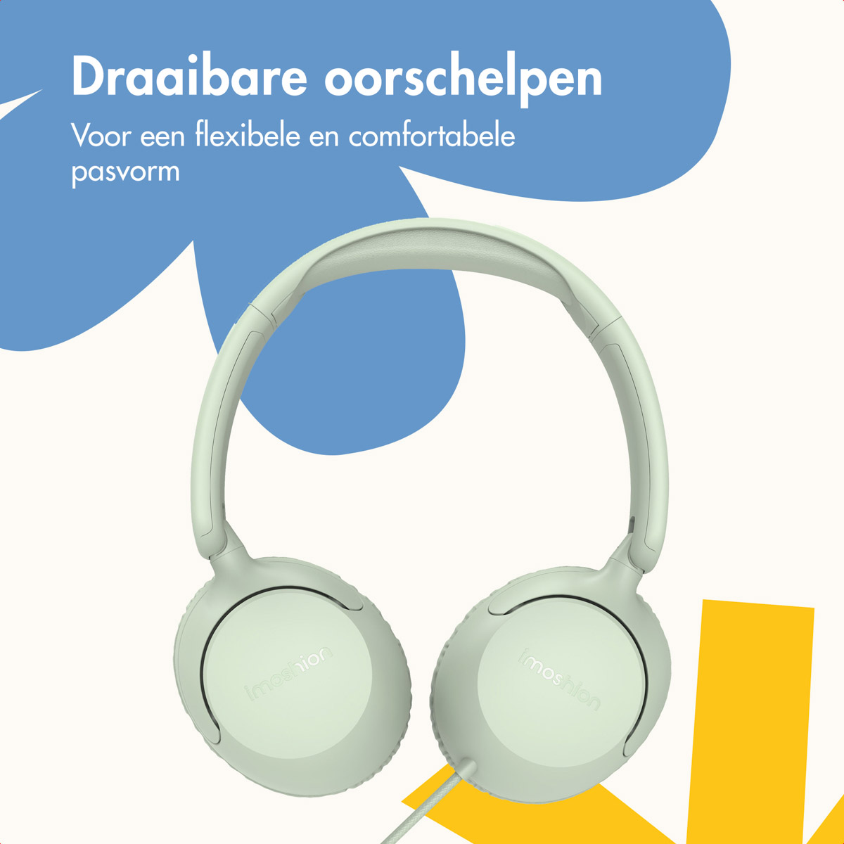 Mintgroene koptelefoon, schuin, met oorschelpen en hoofdband tegen een witte achtergrond.