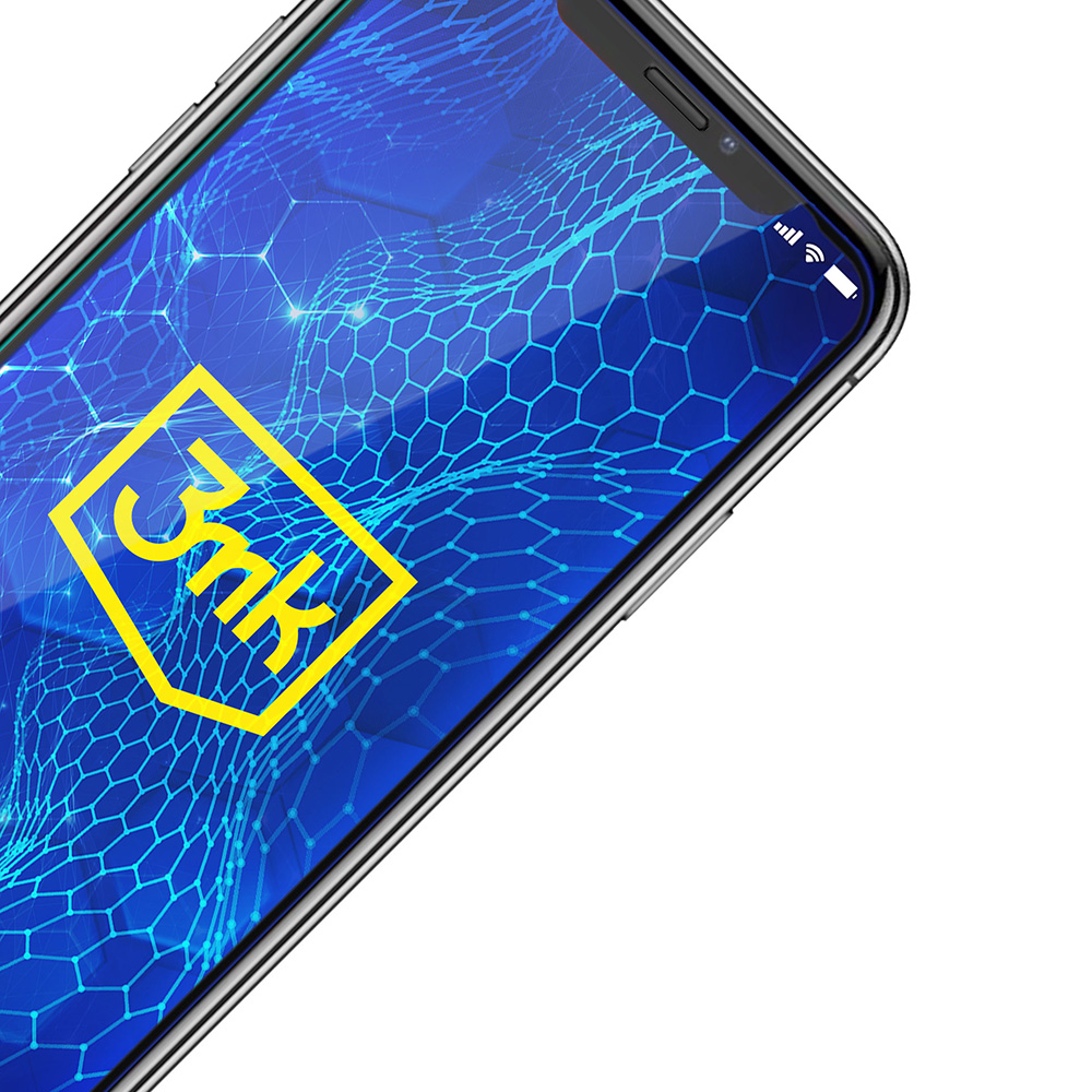 Ekran telefonu pokazujący logo. Logo jest żółte i w kształcie sześciokąta.