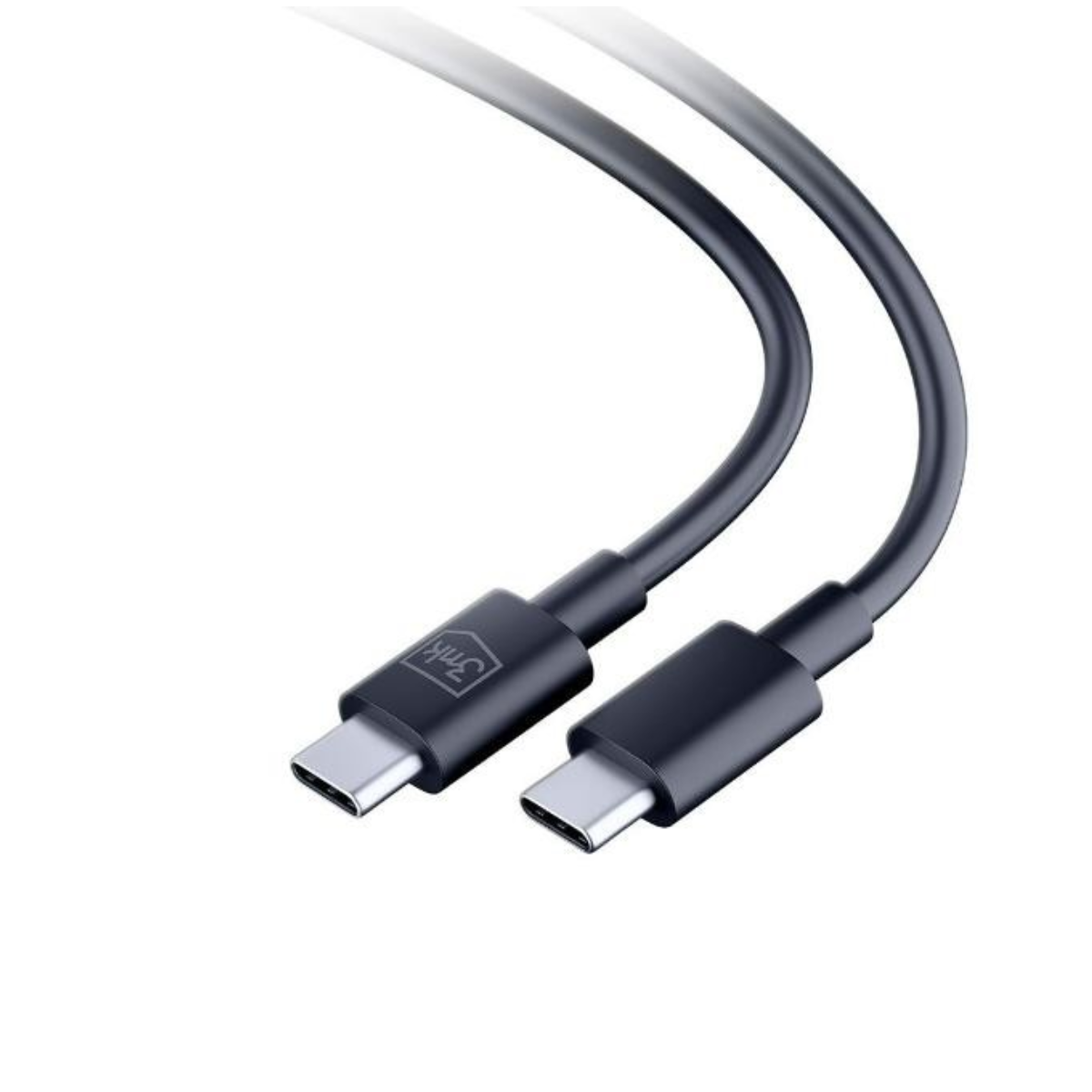 Due cavi USB-C neri con connettori. I connettori hanno il logo.