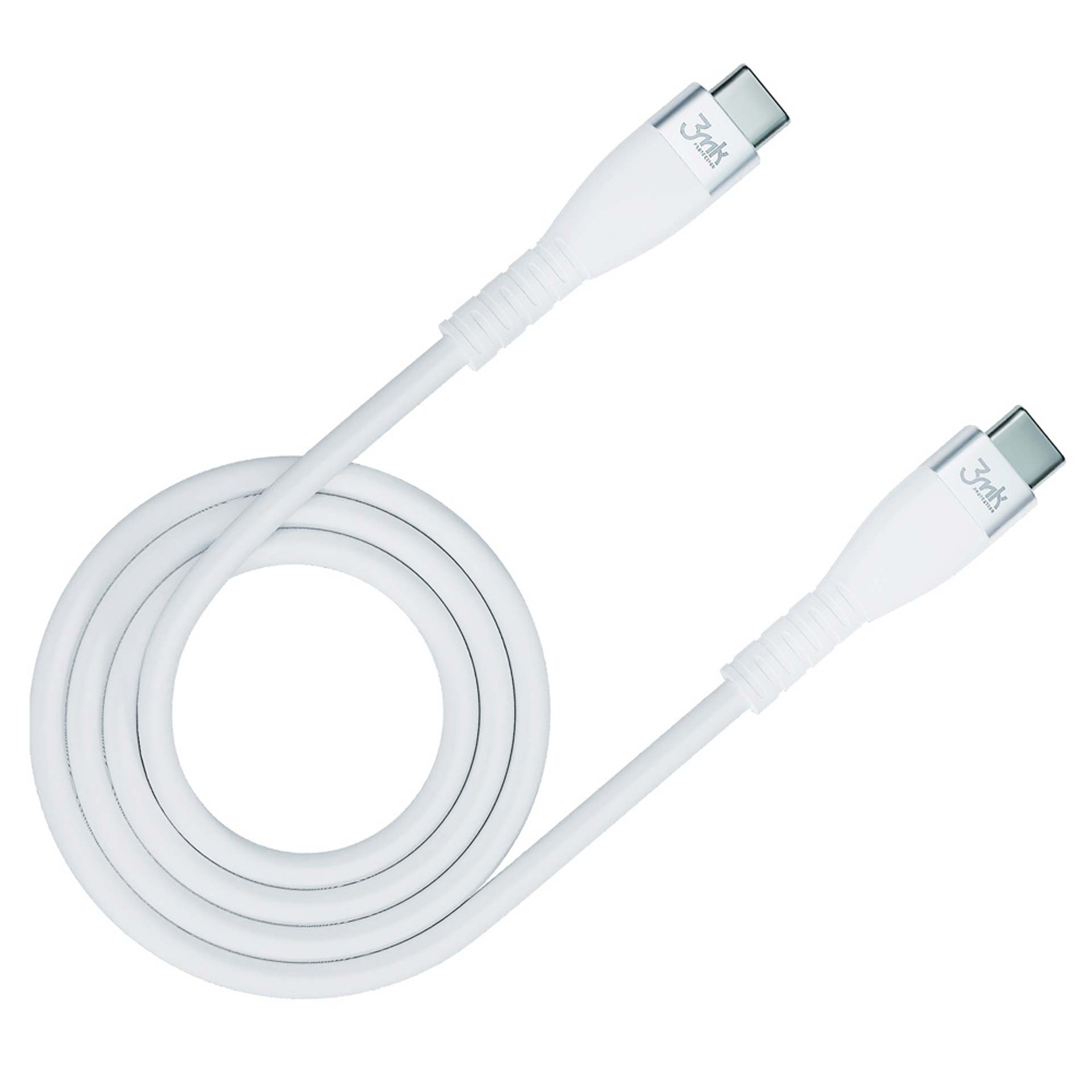 Biały kabel USB-C. Białe tło.