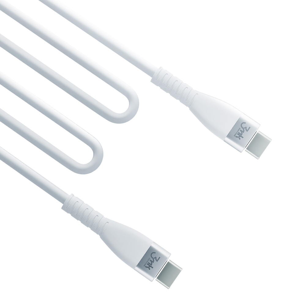 Dwa białe kable USB-C. Białe tło.