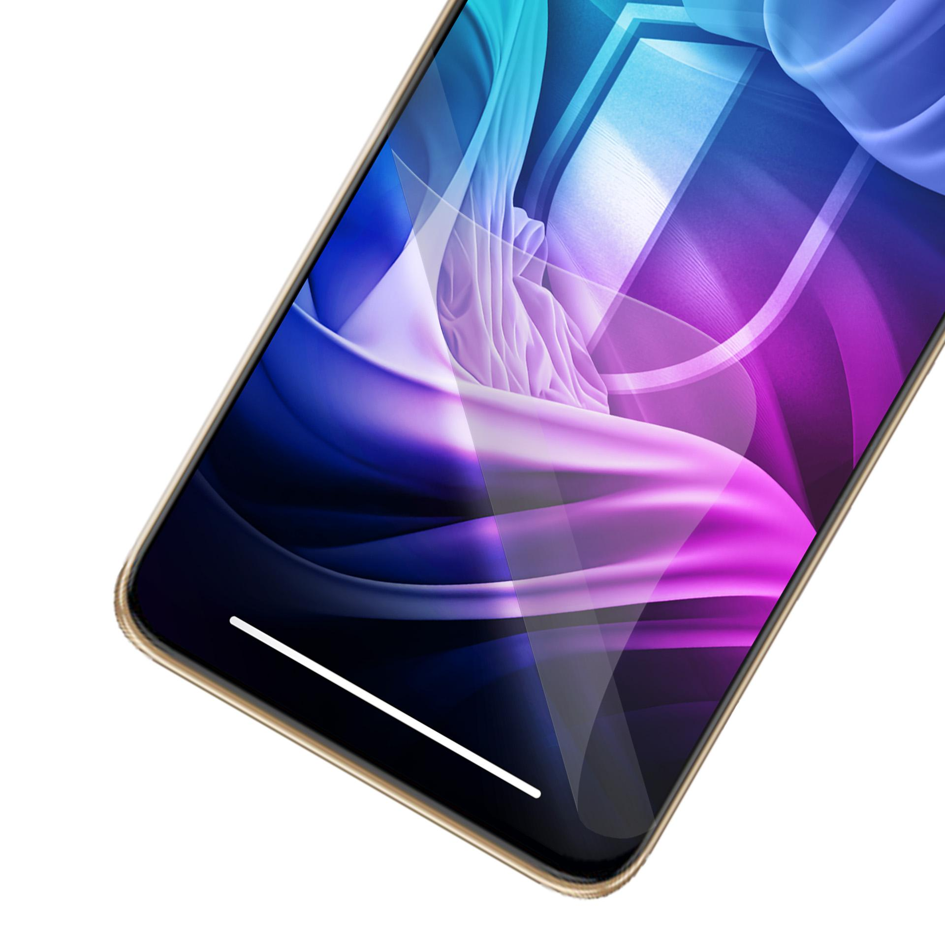 Schermo di smartphone con arte astratta colorata. Il telefono è su sfondo bianco.