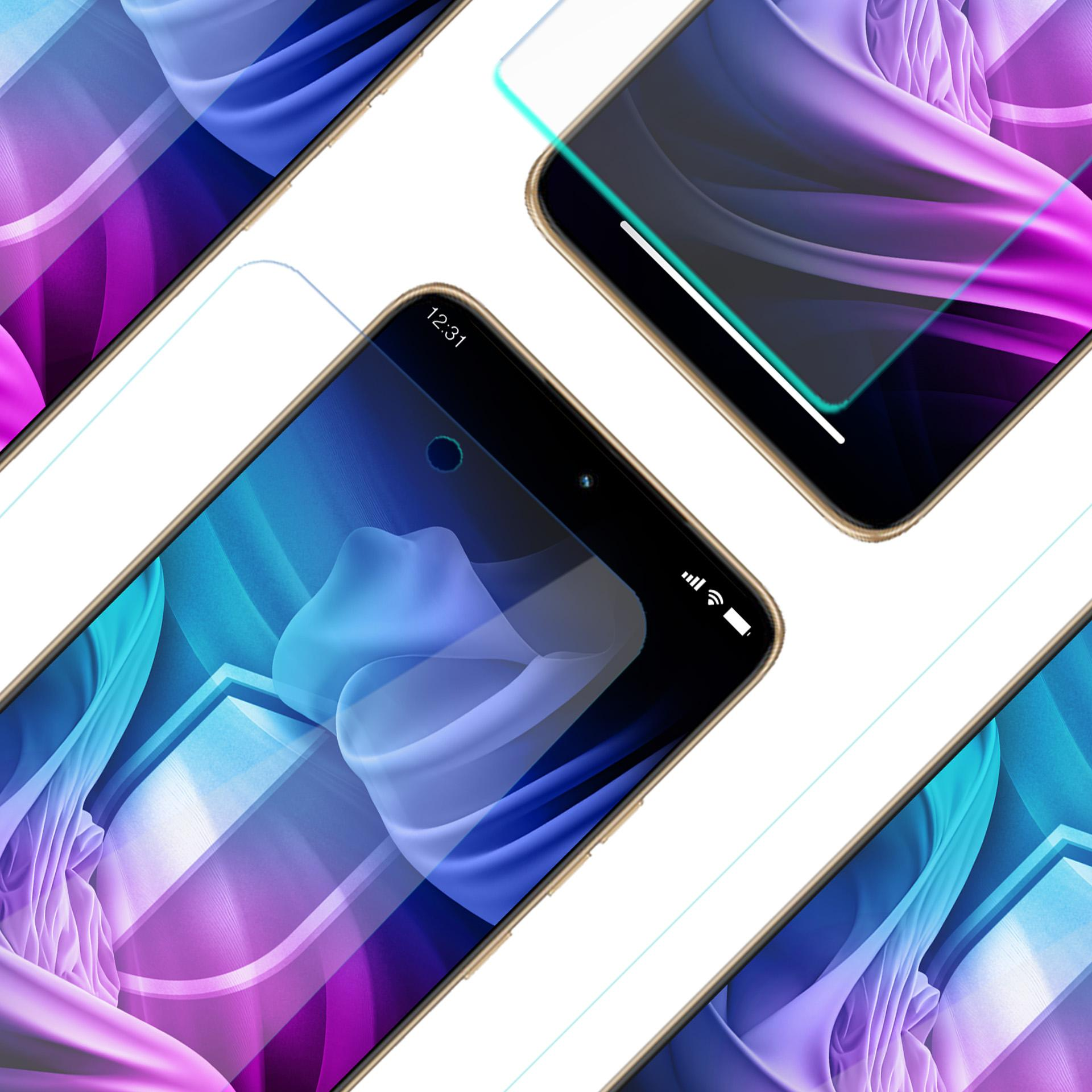 Più telefoni con protezioni per lo schermo. Sfondo bianco.