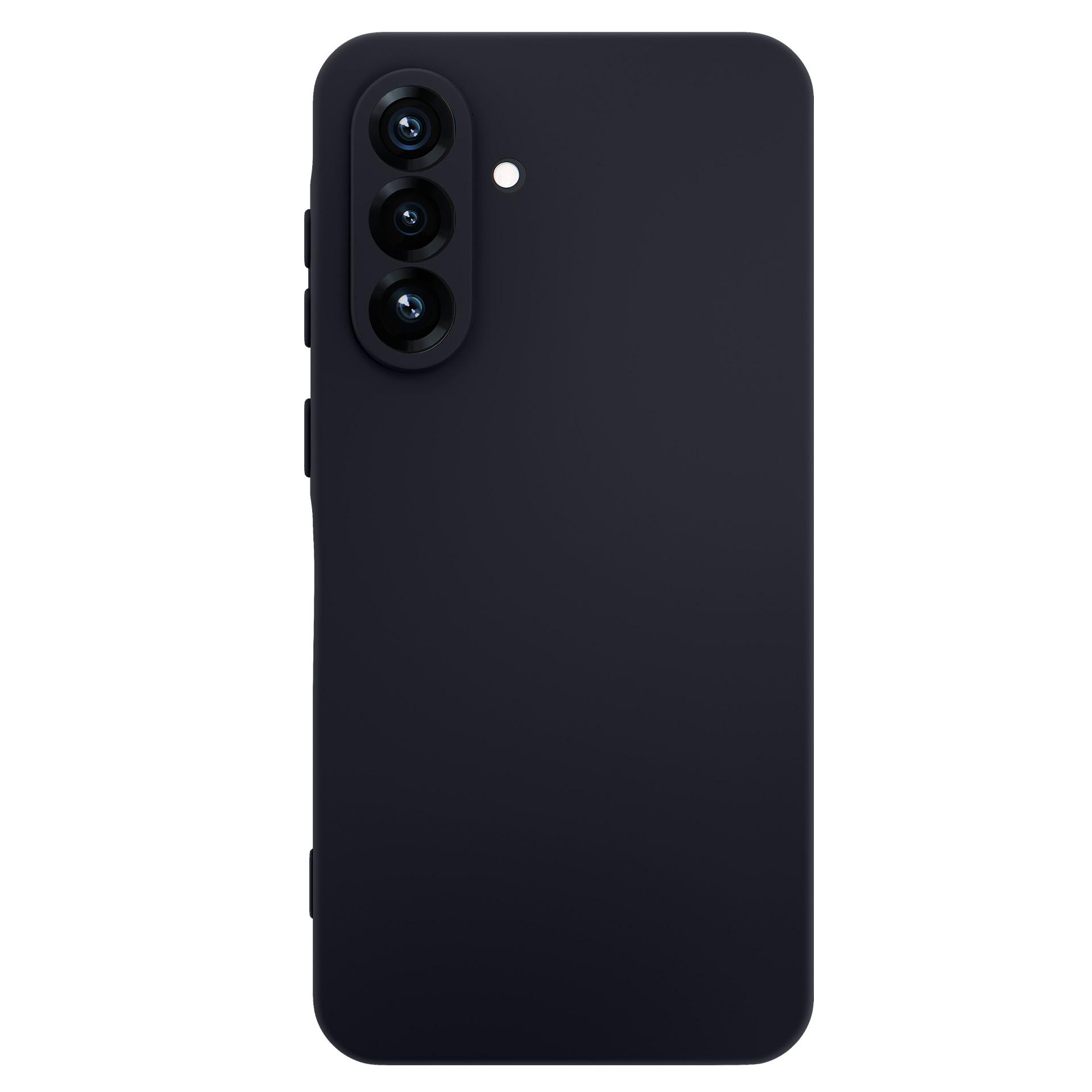 Granatowe etui z potrójnym aparatem. Telefon jest odwrócony od widza.