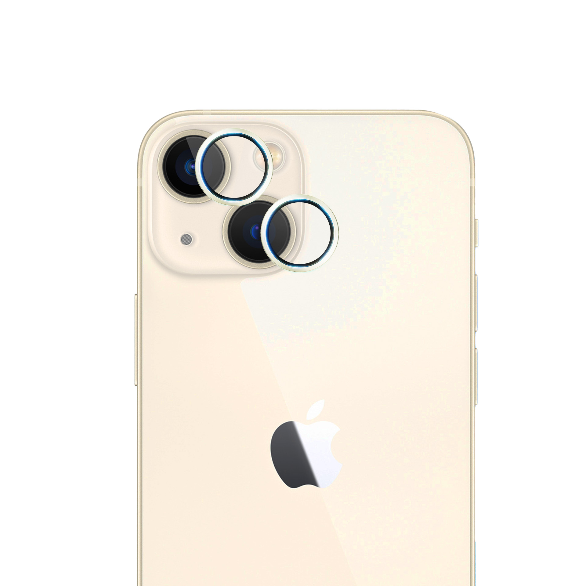 Un primo piano delle lenti della fotocamera di un telefono. Lo sfondo è bianco.