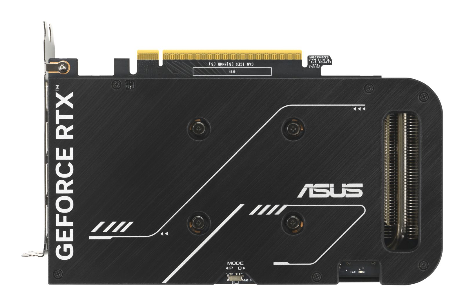 Tył czarnej karty graficznej ASUS z logo GeForce RTX.
