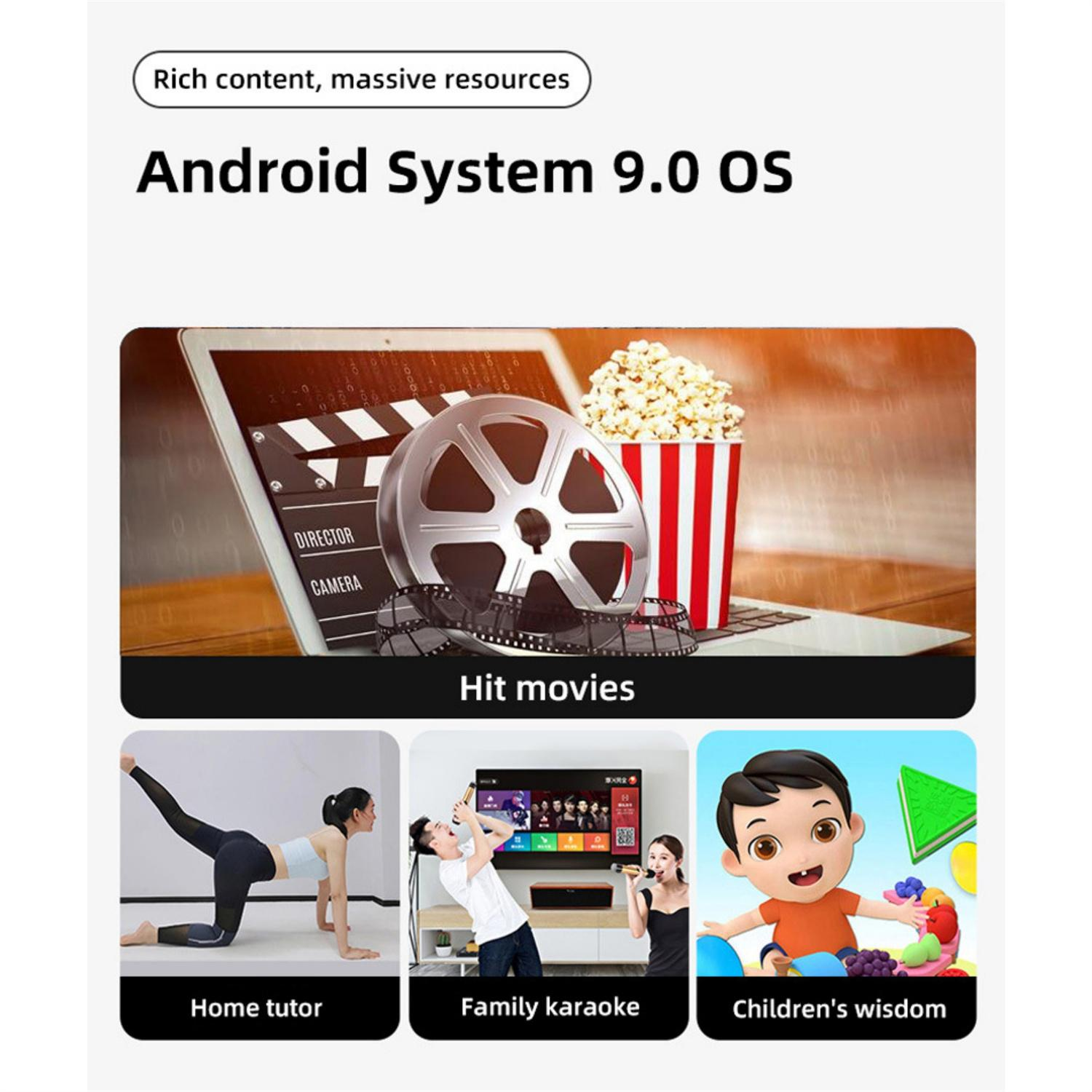 Diagramm, das die Funktionen eines Android-Systems veranschaulicht: Hit-Filme, Heimlehrer, Karaoke und Kinderweisheit.