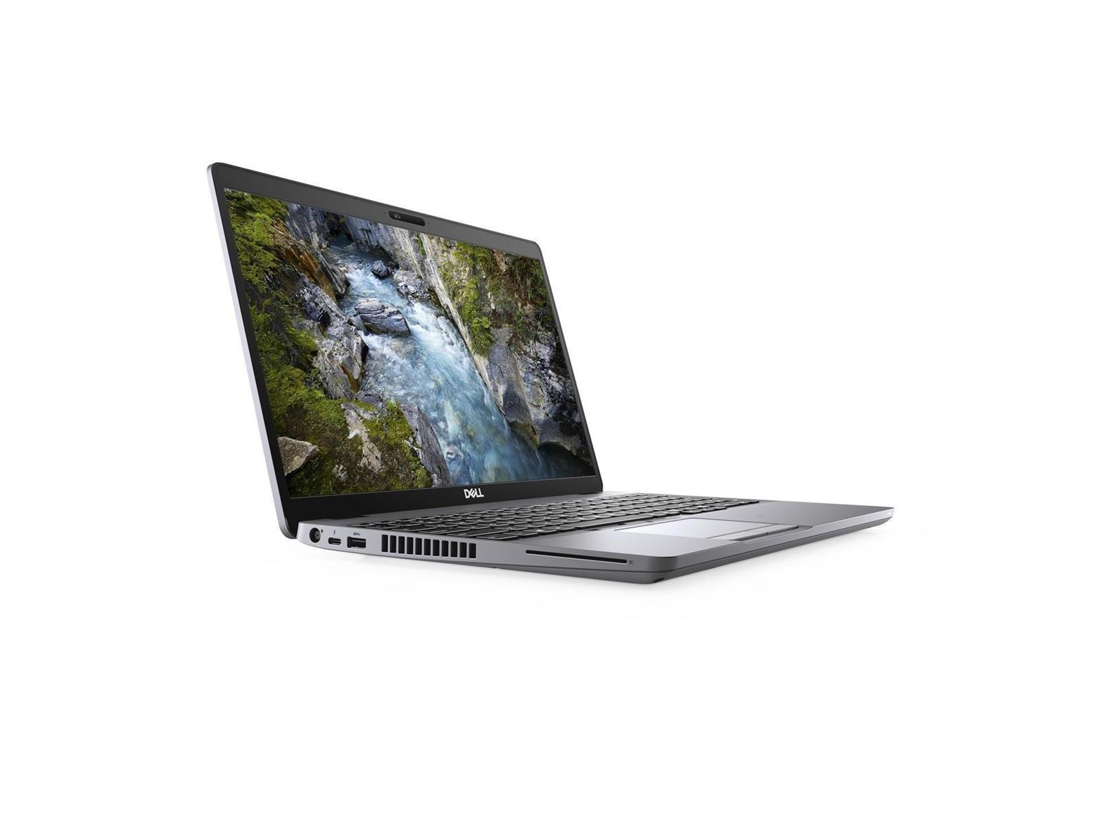 Ein silberner Laptop mit einem Bildschirm, der eine fließende Flussszene zeigt, die Anschlüsse sind links.