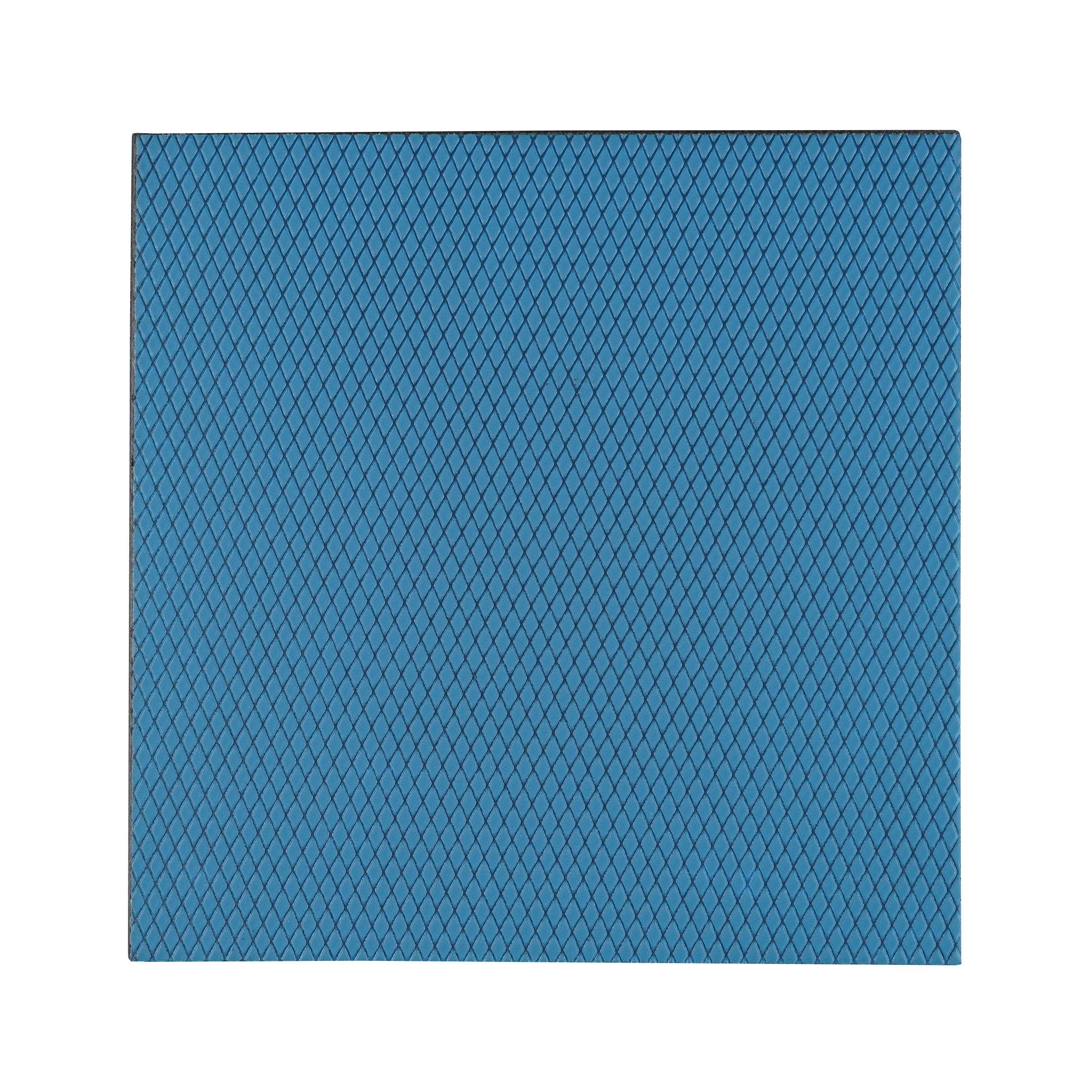 Ein blaues Quadrat mit einem Diamantmuster auf schwarzem Hintergrund.