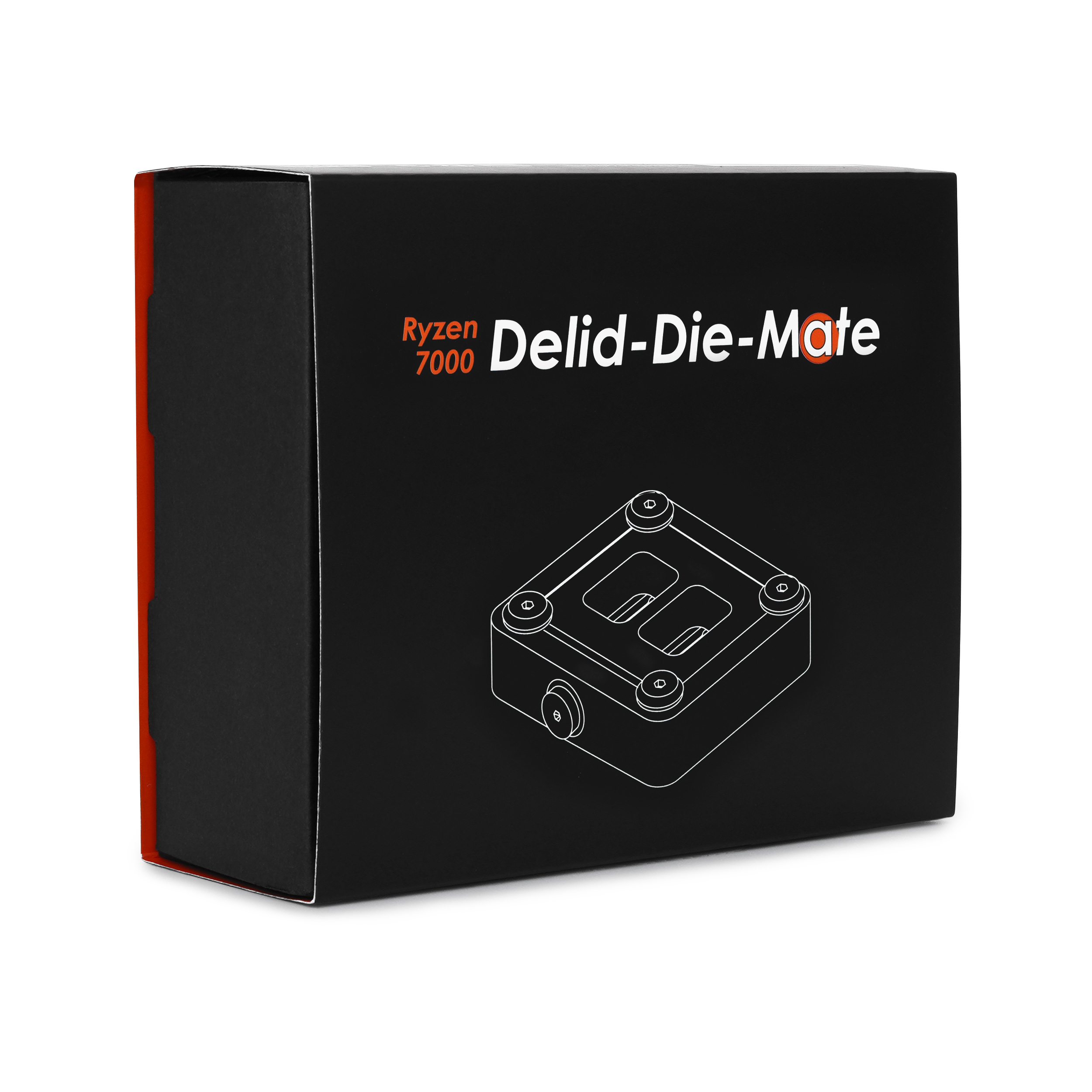 Schwarze Box mit Text auf weißer Oberfläche. Die Front hat ein Diagramm.