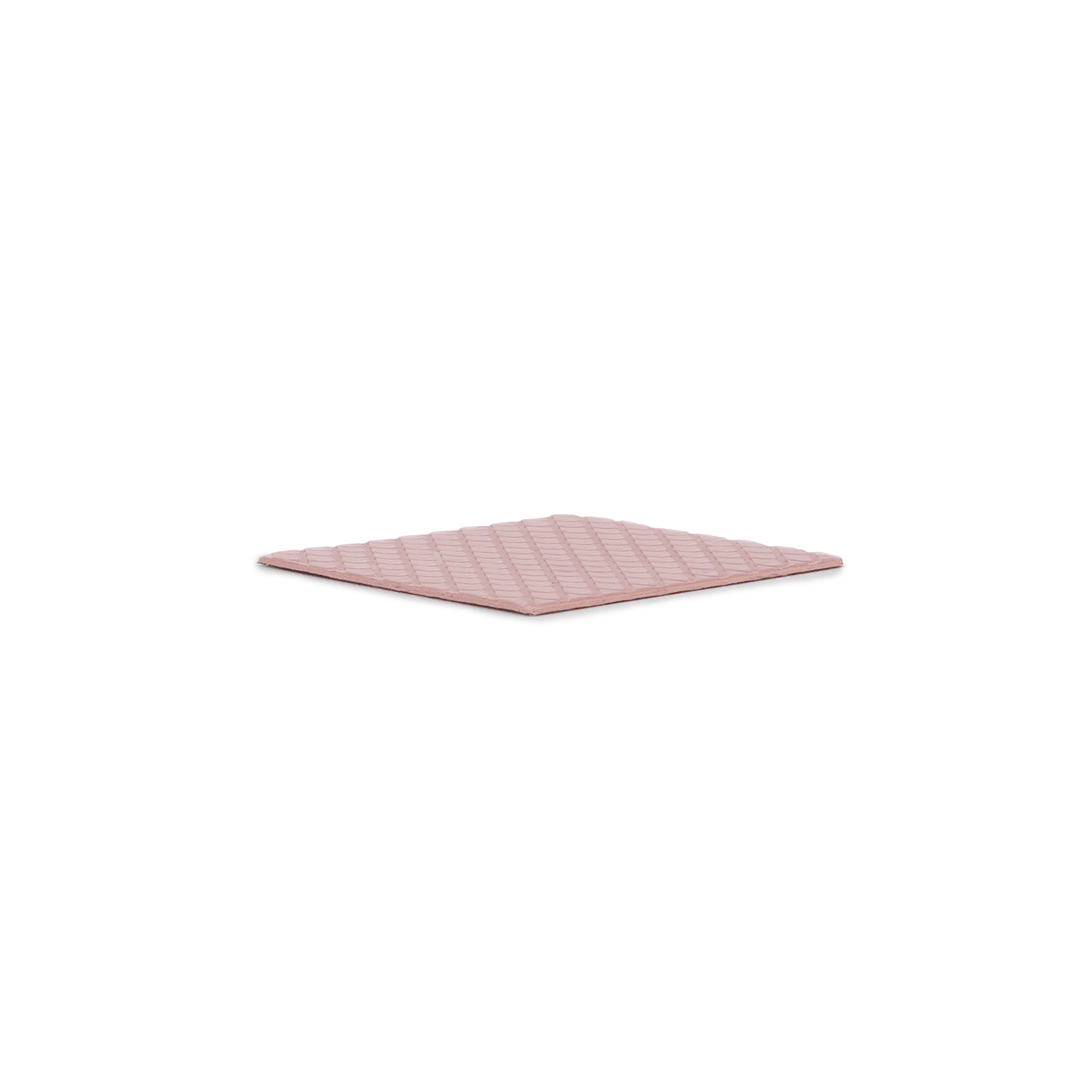 Ein rosa quadratisches Wärmeleitpad auf weißem Hintergrund.