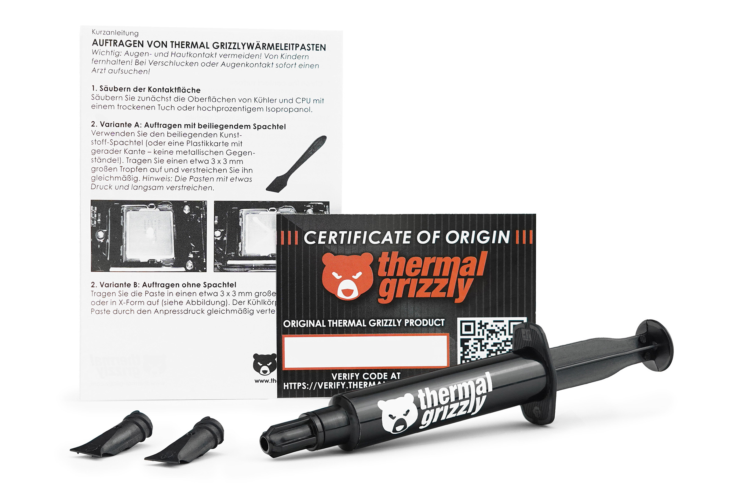 Thermal Grizzly gresi, talimatlar ve menşe belgesi.