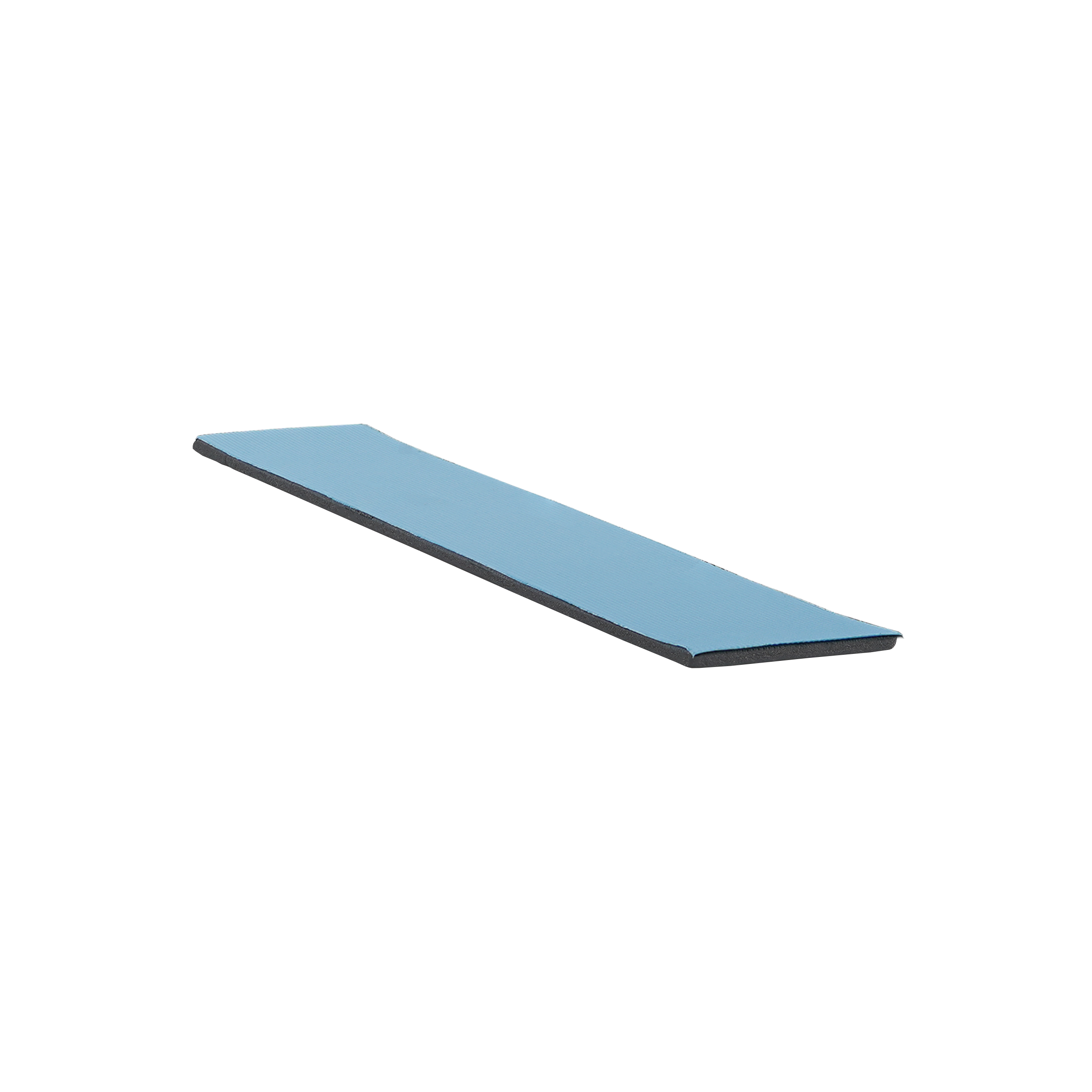Ein blaues rechteckiges Pad auf schwarzem Hintergrund.